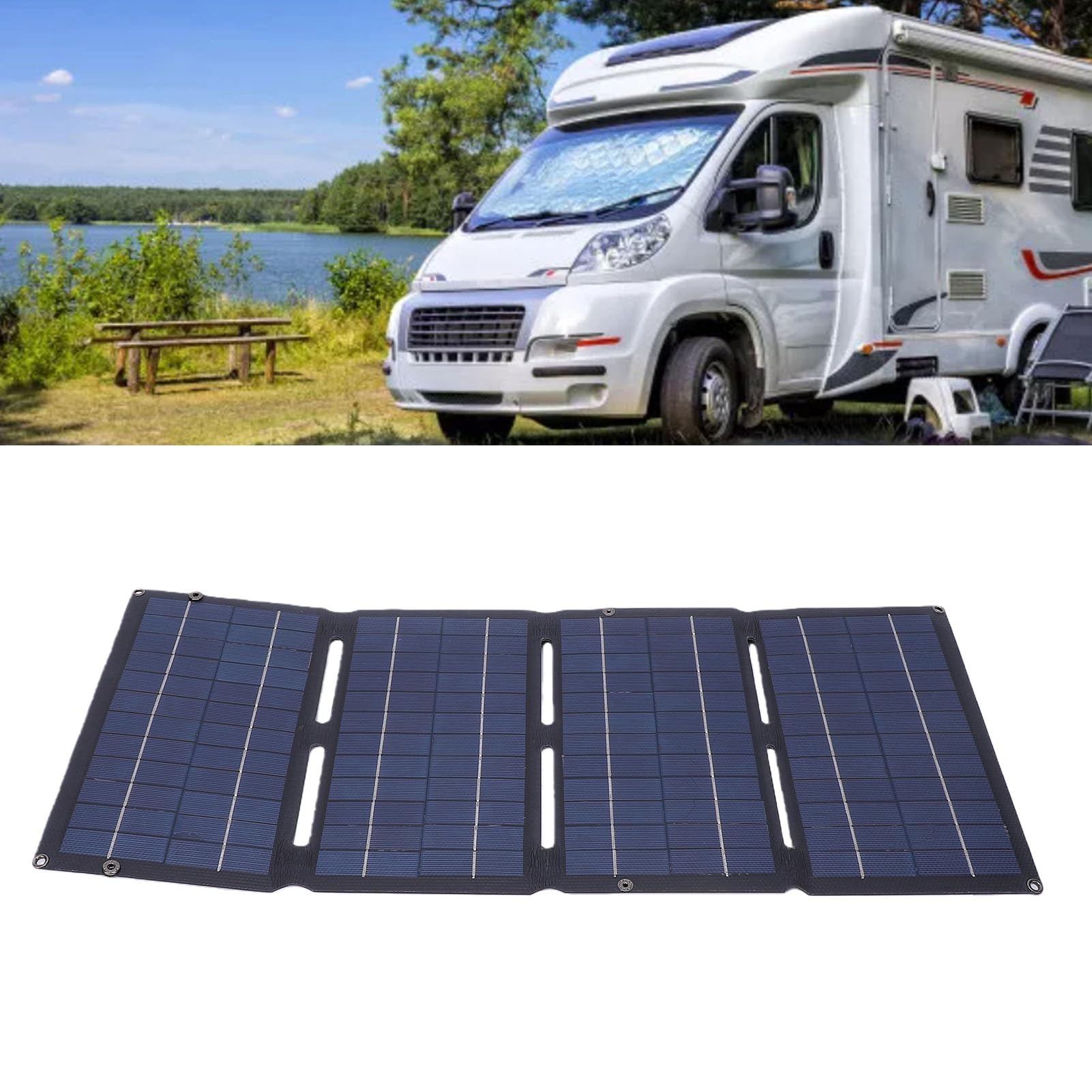 Fockety Panneau Solaire Portable, Panneau Solaire Pliant 12 V 5 V à Rapide 80 W Double Sortie USB Chargeur Solaire Pliable Monocristallin pour Le Camping Pêche en Camping-Car