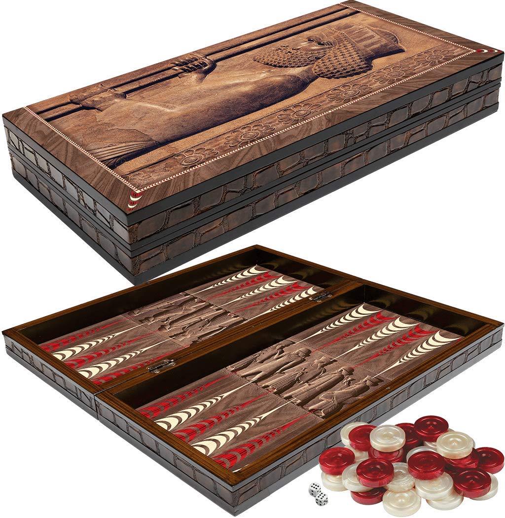BACKGAMMON SET GRANDE DA GAMBO IN LEGNO PIEGHEVOLE DI QUALITÀ E CIELO (Antico 2,5-50,8 cm)
