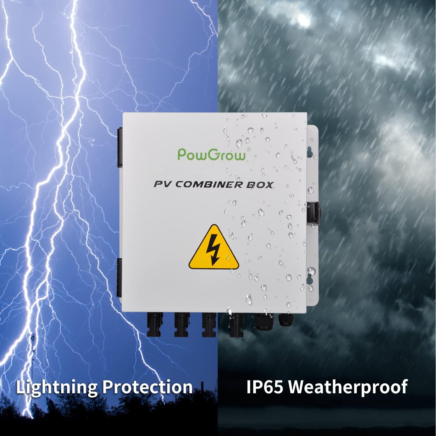 PV Combiner Box, 4 String Metal Solar Combiner Box with 15A Rated Current Fuse, Surge Protective Device and 50A Air Circuit Breaker for On/Off Grid Solar Panel System, Pre-Wired Cable