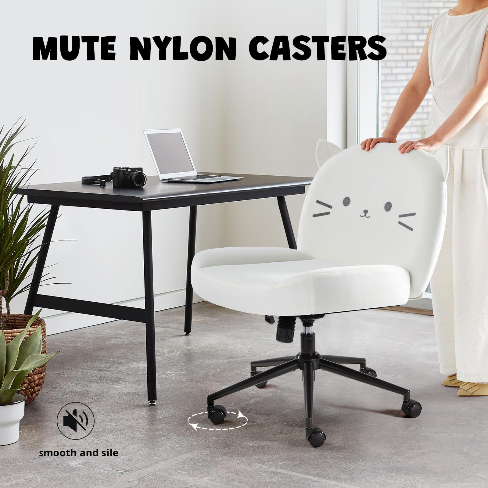 IWMH Armless Office Desk Chair with Wheels,Ergonomic Criss Cross Legged Computer Chair with Fabric Padded, Height Adjustable Wide Seat Vanity Chairs,Mid Back Task Chair for Home, Bedroom ()