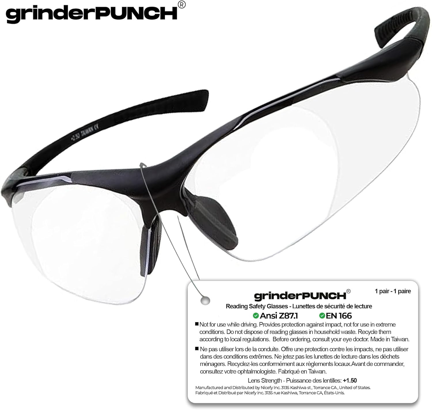 grinderPUNCH Full Lens Magnification Safety Glasses Readers ANSI Z87 Impact Resistant Diopter Magnifying Reading Glasses - Image 5