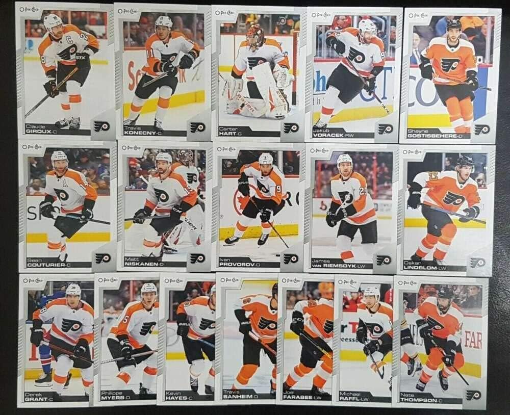 2020-21 O-Pee-Chee OPC Philadelphia Flyers Base Team Set of 17 Cards: #6 Derek Grant #35 Philippe Myers #51 Kevin Hayes #76 Travis Sanheim #88 Sean Couturier #97 Claude Giroux #131 Ivan Provorov #179 Joel Farabee #181 Michael Raffl #233 James van Riemsdyk #249 Oskar Lindblom #321 Matt Niskanen #337 Travis Konecny #397 Carter Hart #443 Jakub Voracek #463 Nate Thompson #481 Shayne Gostisbehere All Cards Pack Fresh, Hand Collated.