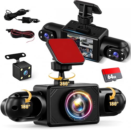 4 Canaux Dashcam 360° Voiture Avant Arrière Intérieur INCL. Cart 
