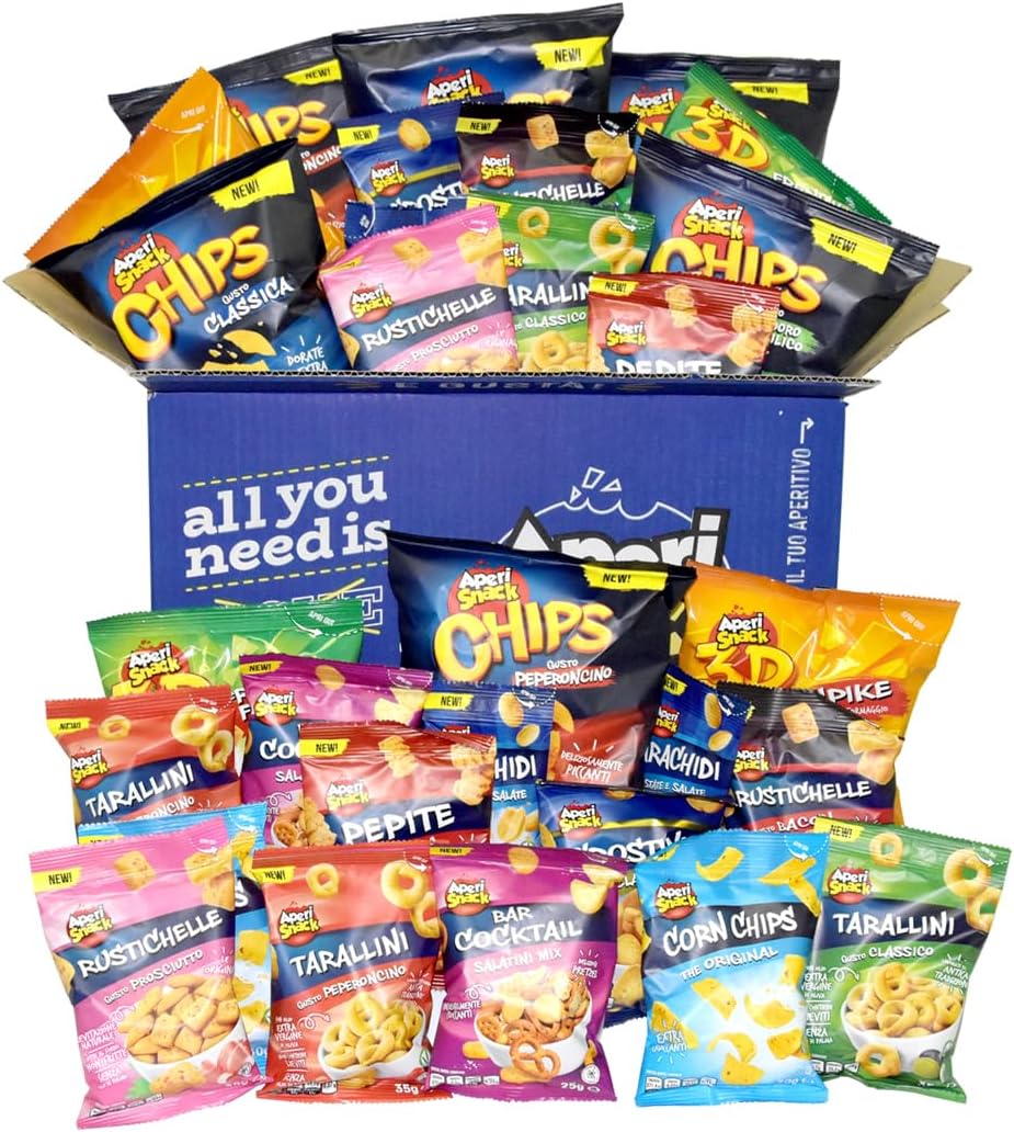 APERIBOX BAKED 30 - Snack salati e gustosi per un aperitivo o evento fai da te, sfiziosa box con un’ampia varietà di stuzzichini salati patatine e frutta secca, perfetta come idea regalo