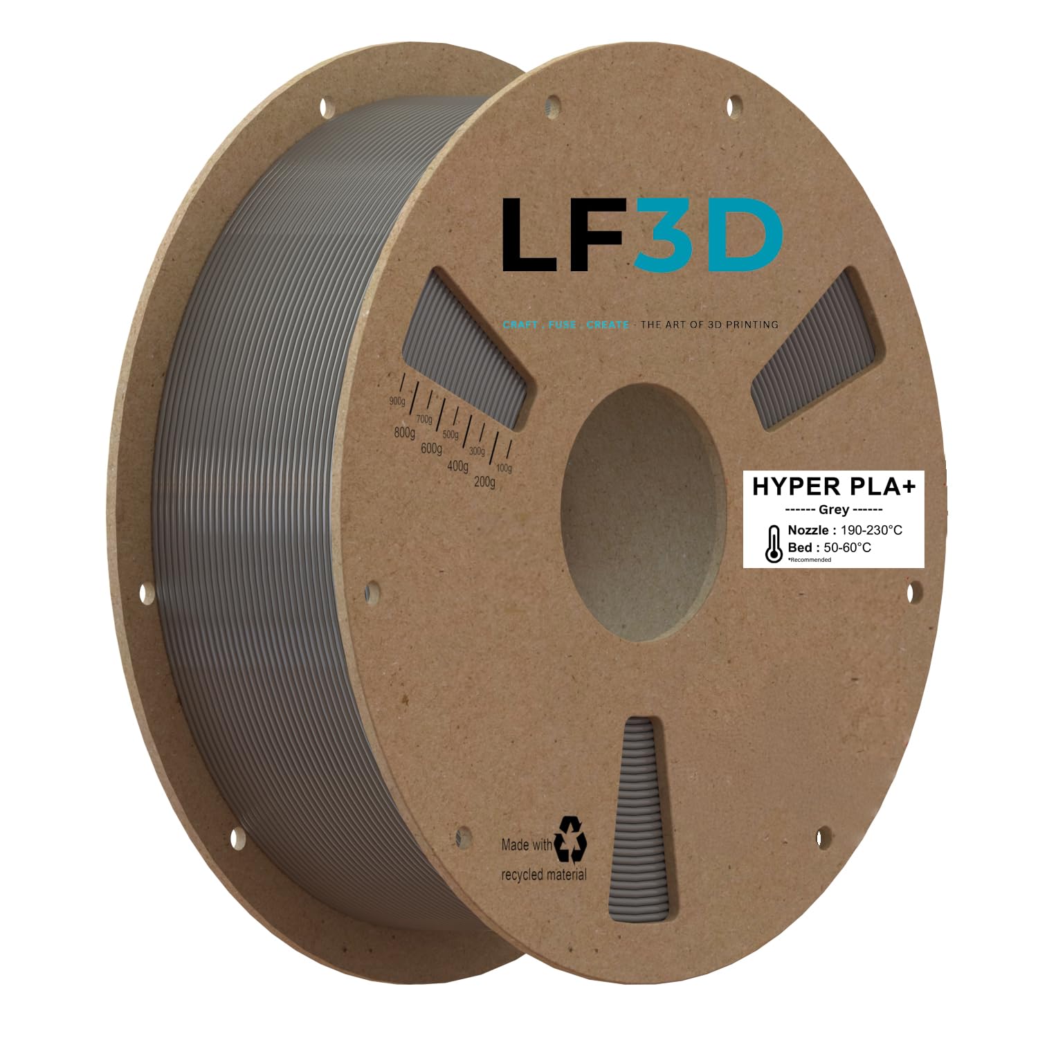 LF3D Hyper PLA+ 3D Printer Filament, Grey, High-Speed 500mm/sec, Recycled Packaging-image-30