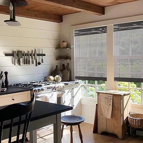 Miniatura 4 de SUAKY Persiana romana de bambú para exteriores, persianas opacas personalizadas, filtro de luz marrón oscuro para ventanas, patio, porche, pérgola,