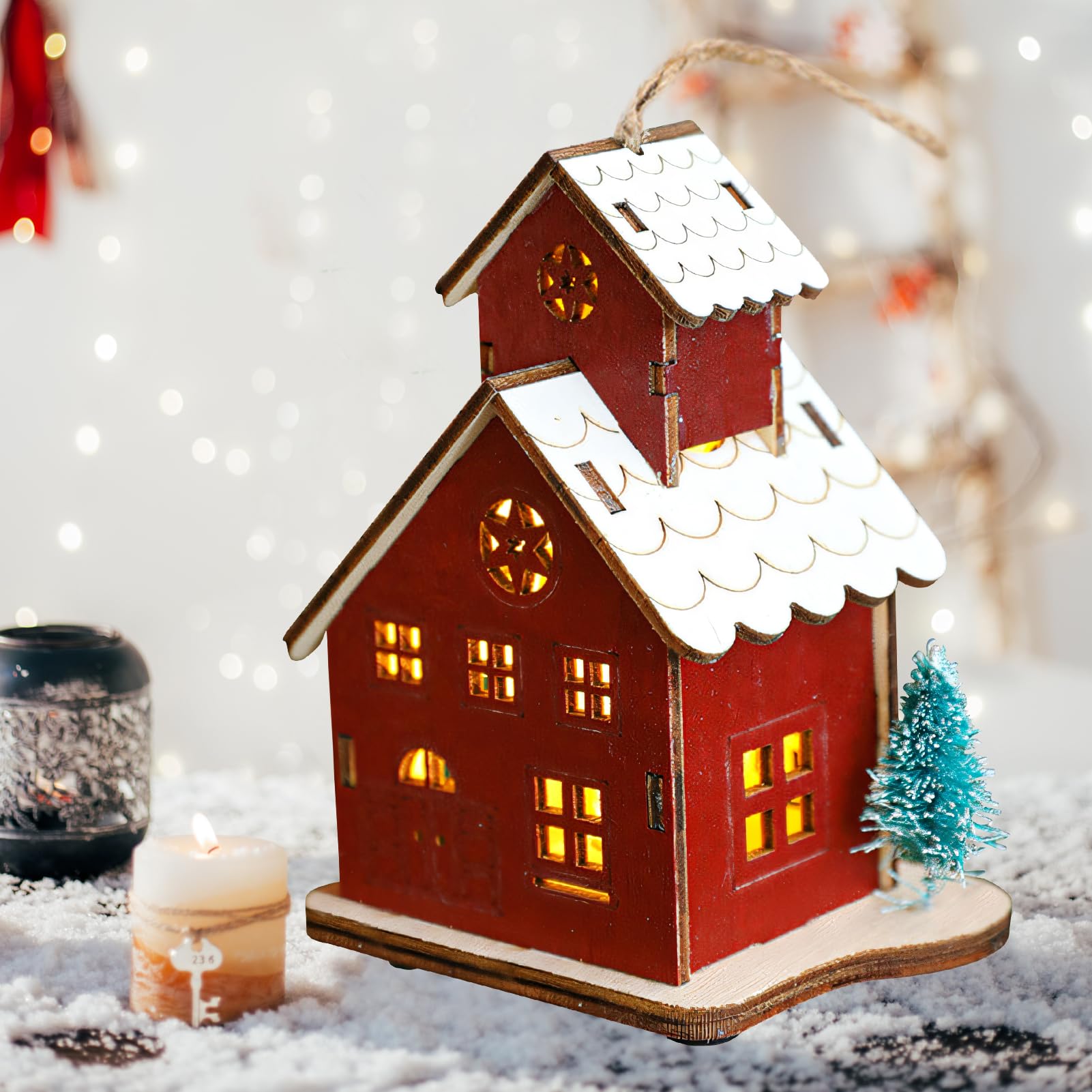 NUPTIO Weihnachtsdeko Holz LED Lichthäuser - Beleuchtetes Weihnachtsdorf Teelichthalter Fensterbank