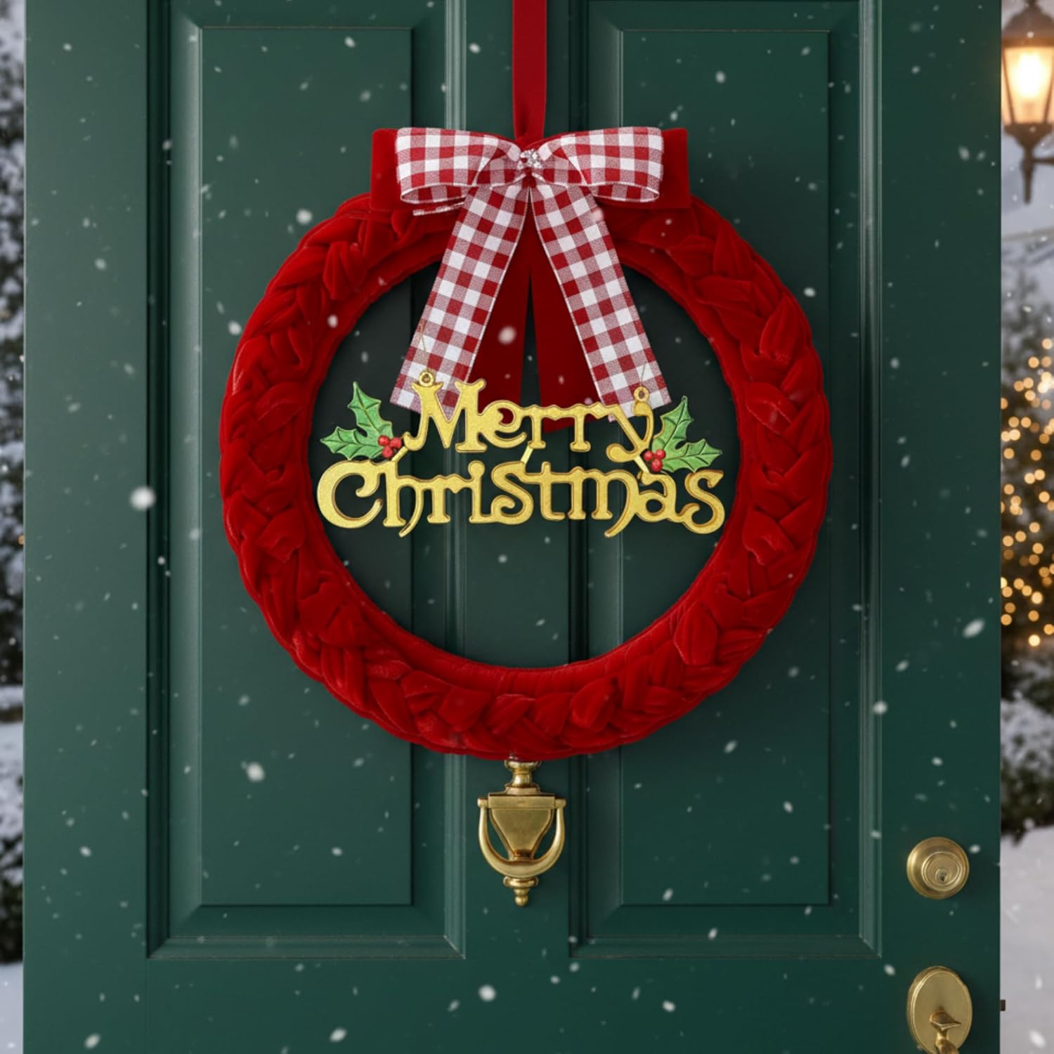 dingion 20 inch christmas velvet wreath christmas wreaths for front door xmas wreath ornament with bow and merry christmas hanging sign for christmas party fireplaces porch wall decorations(red)