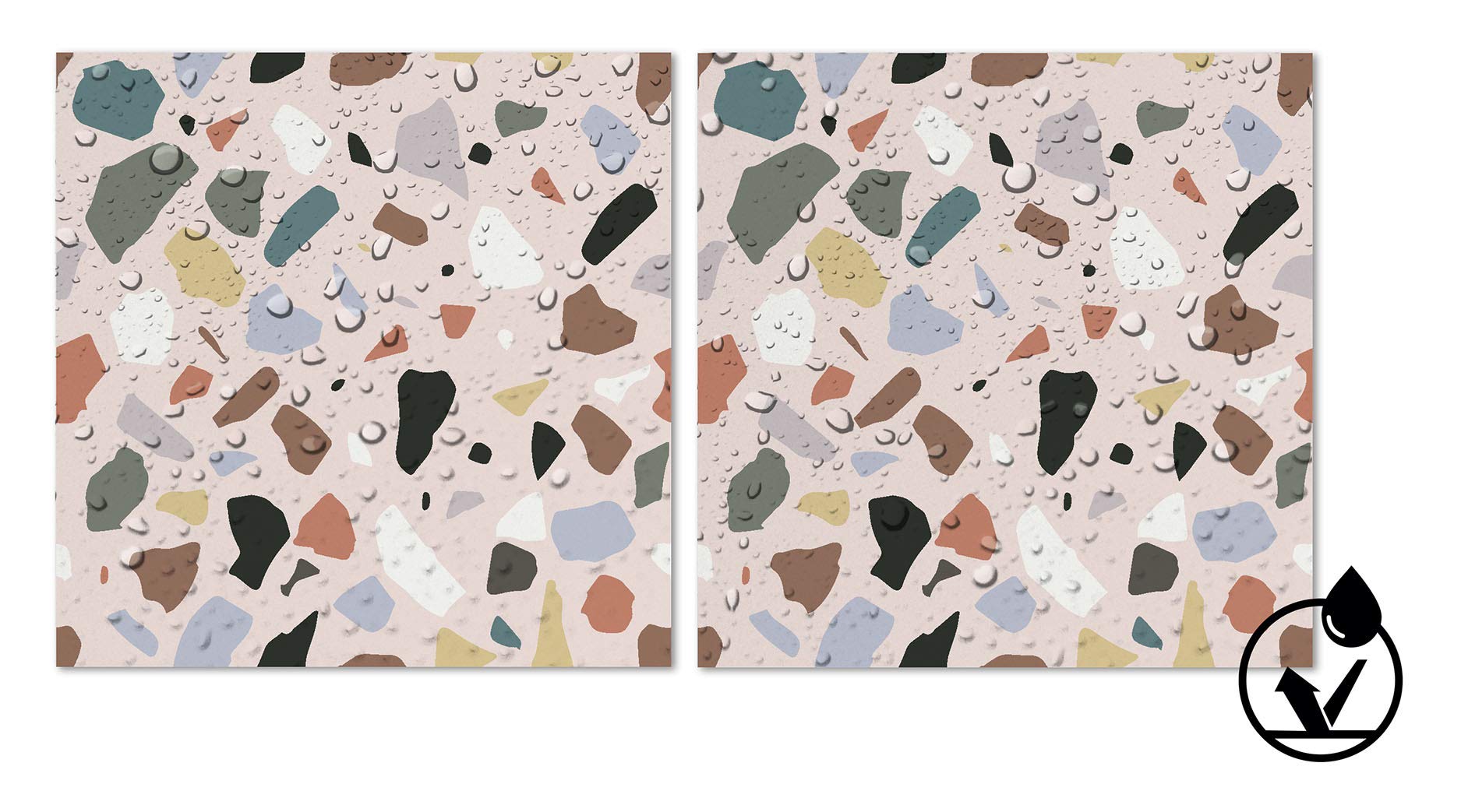 Panorama Azulejos Adhesivos Cocina Baño Pack de 24 Baldosas de 20x20cm Piedras Color Rosa - Revestimiento de Paredes - Cenefas Adhesivas
