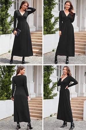 OUGES Women's Warp Pockets Maxi Fall Winter Cocktail Formal Dress 2026