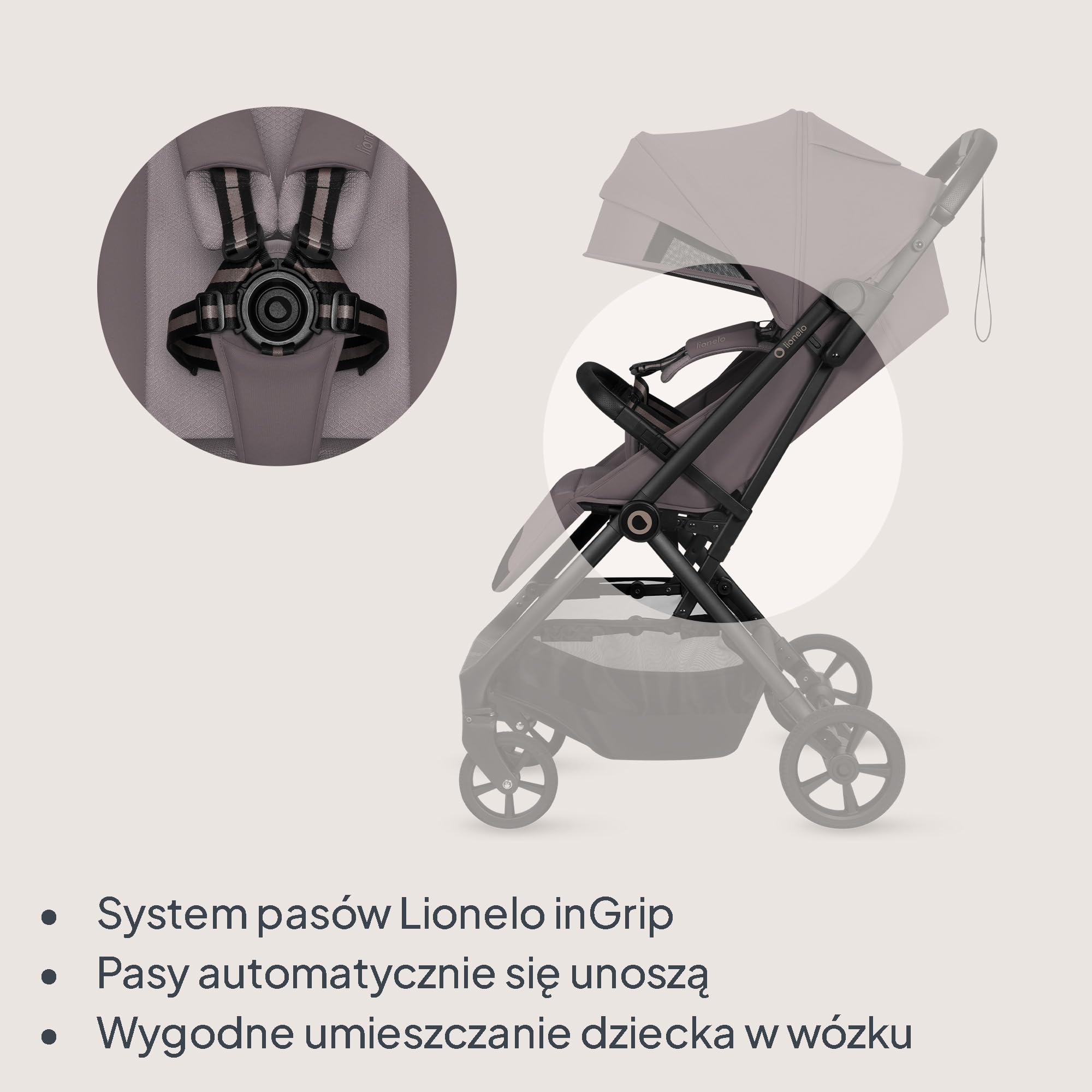 Lionelo Tansi wózek podróżny do 22 kg, 6 miesięcy – 4 lata, kompaktowy, składany jedną ręką, kółka GravelTech, pozycja leżenia 92 cm, osłona z ochroną UPF50+, wodoszczelny, kosz do 3 kg