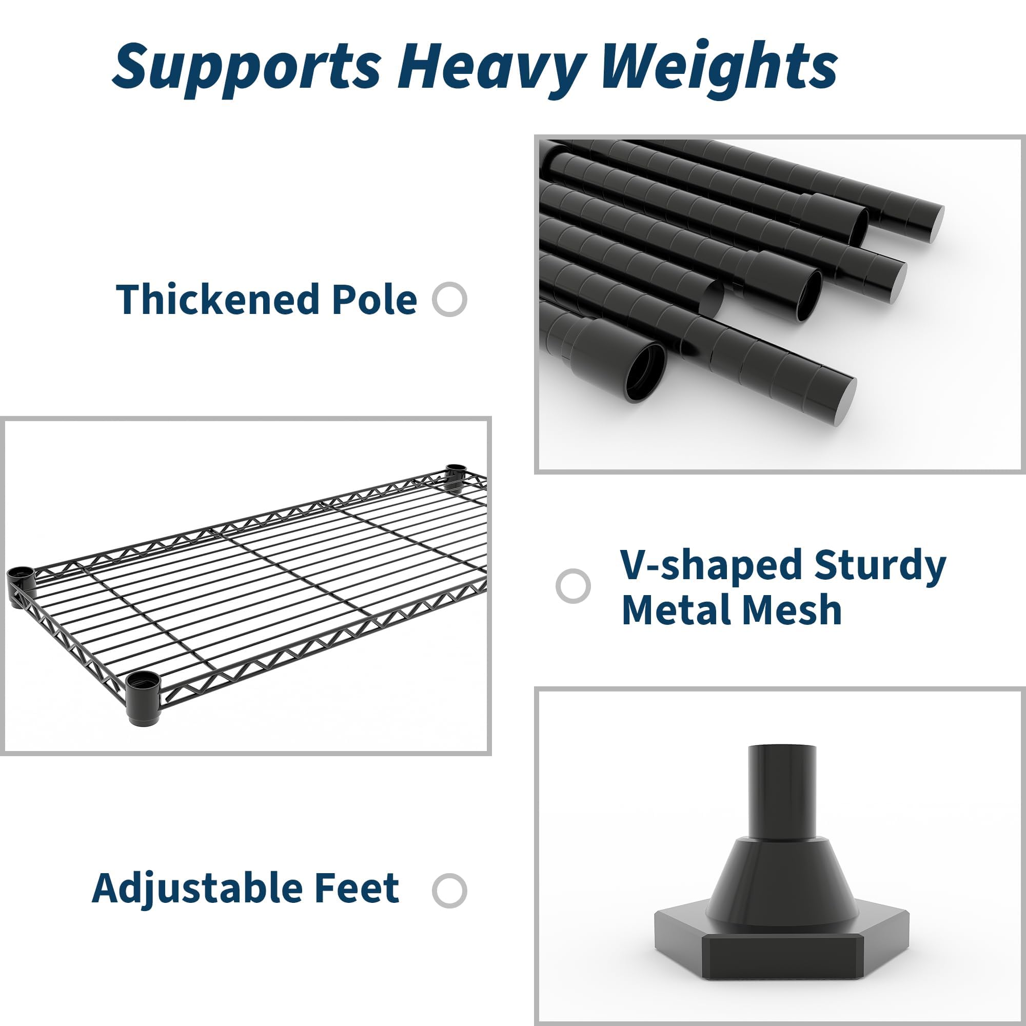 GarveeTech Metall-Drahtregal 4-stufig, 180x35x179 cm, schwarz | Höhenverstellbar mit 601 kg Tragkraft, universales Regal geeignet für Garage, Lager und Küche