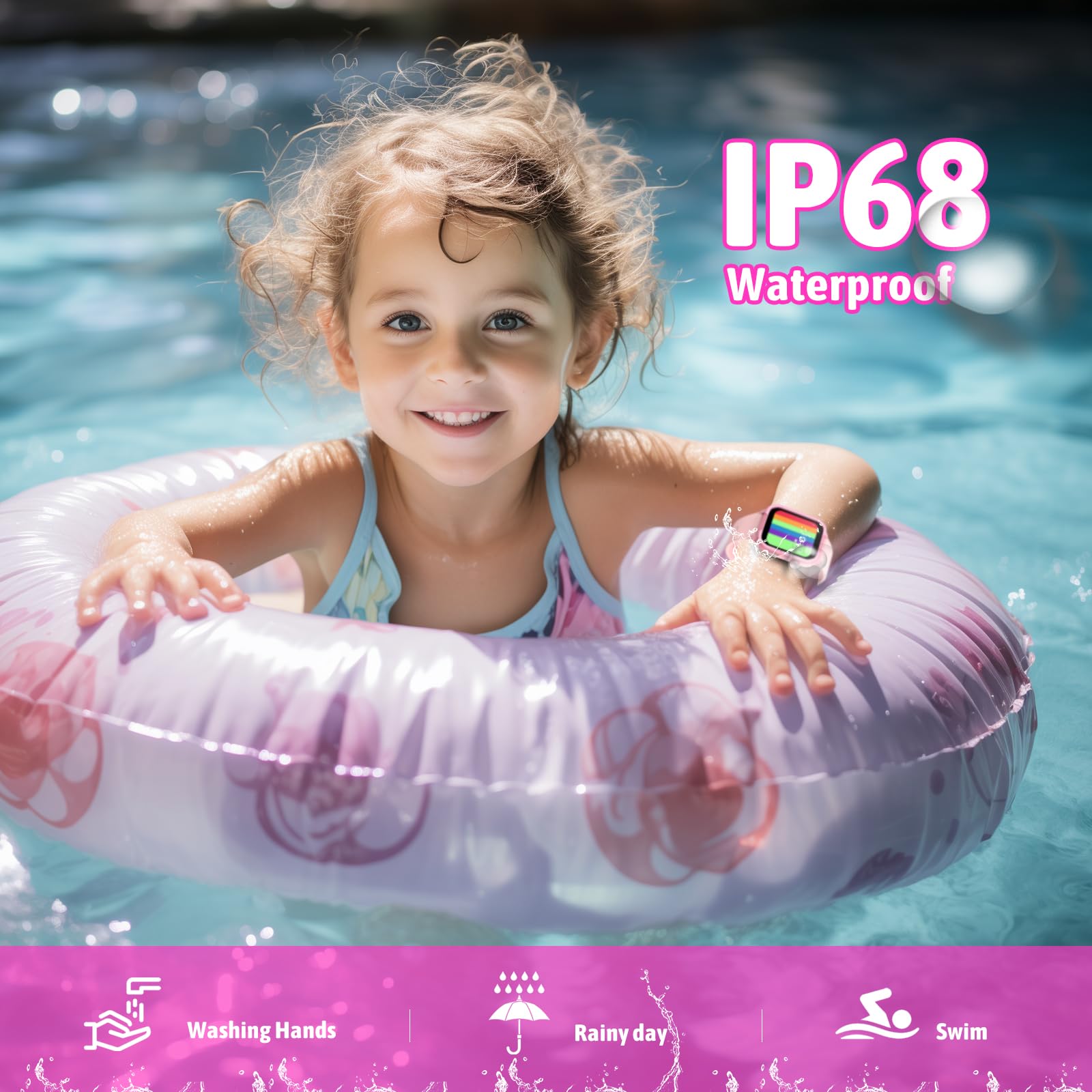 JOYELE Smartwatch Bambini, Fitness Tracker Orologio Bambina, Impermeabile Orologio Ragazza e Ragazzo con 19 Sportive, Contapassi, Sveglia, Orologio Intelligente per Bambini 3-16 Anni Regalo (Rosa)