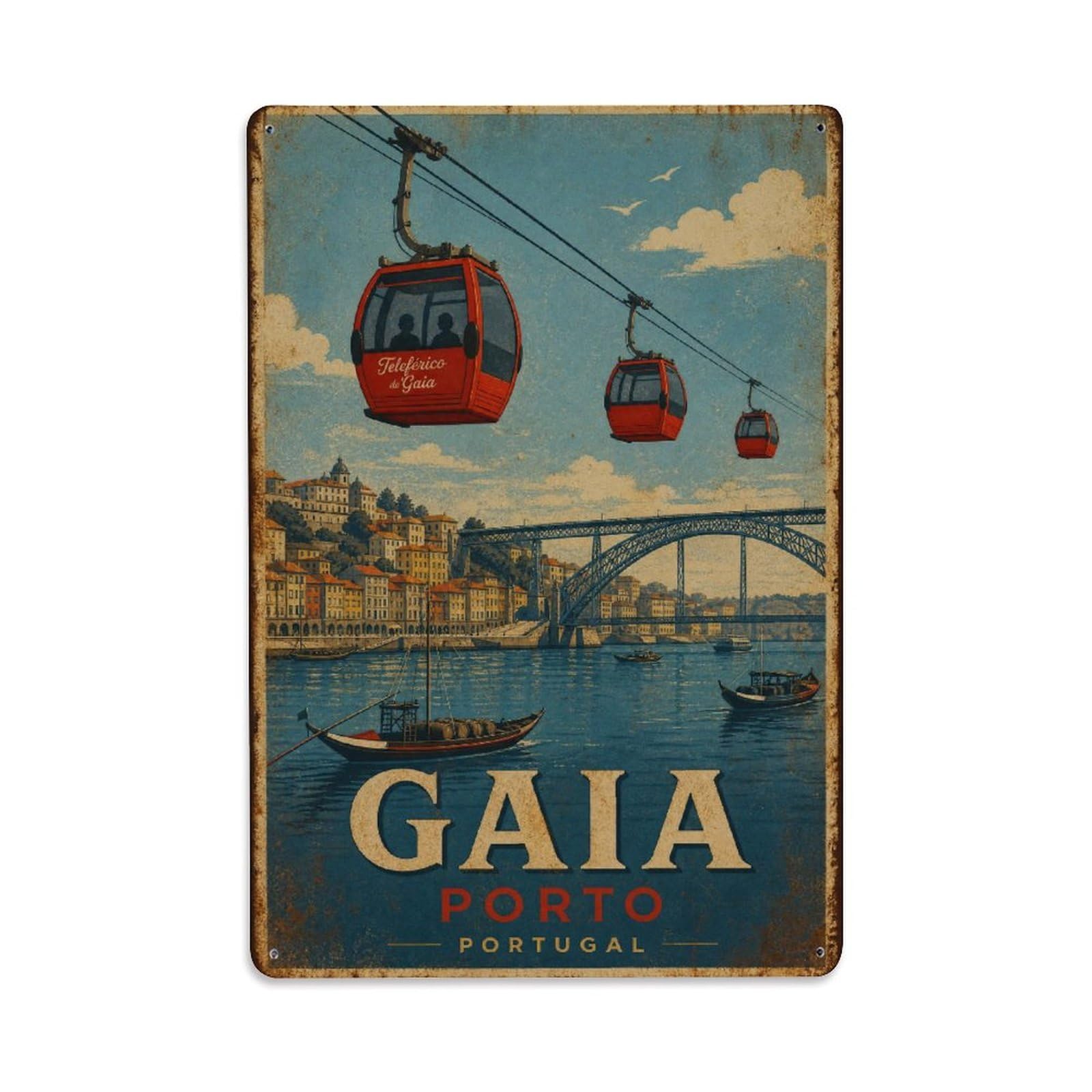 Huiyhb 8X12inch(20X30cm) Vintage Travel Gaia Cable Car Gondolas River Crossing Portugal Metal Tin Sign