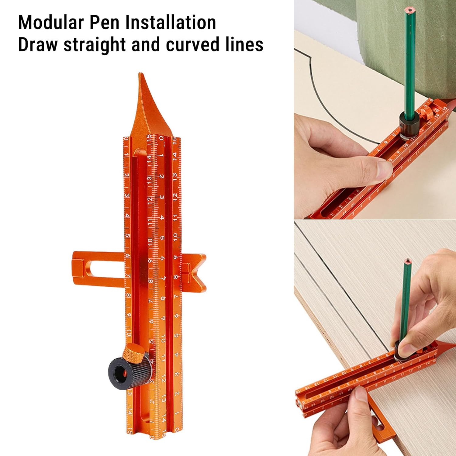 Magnetic 4 Sided Scale Scribing Ruler, Leveling Ruler with Magnet Base, Limit, Woodworking Marking Tool Corner Measuring for DIY Carpentry Furniture Construction