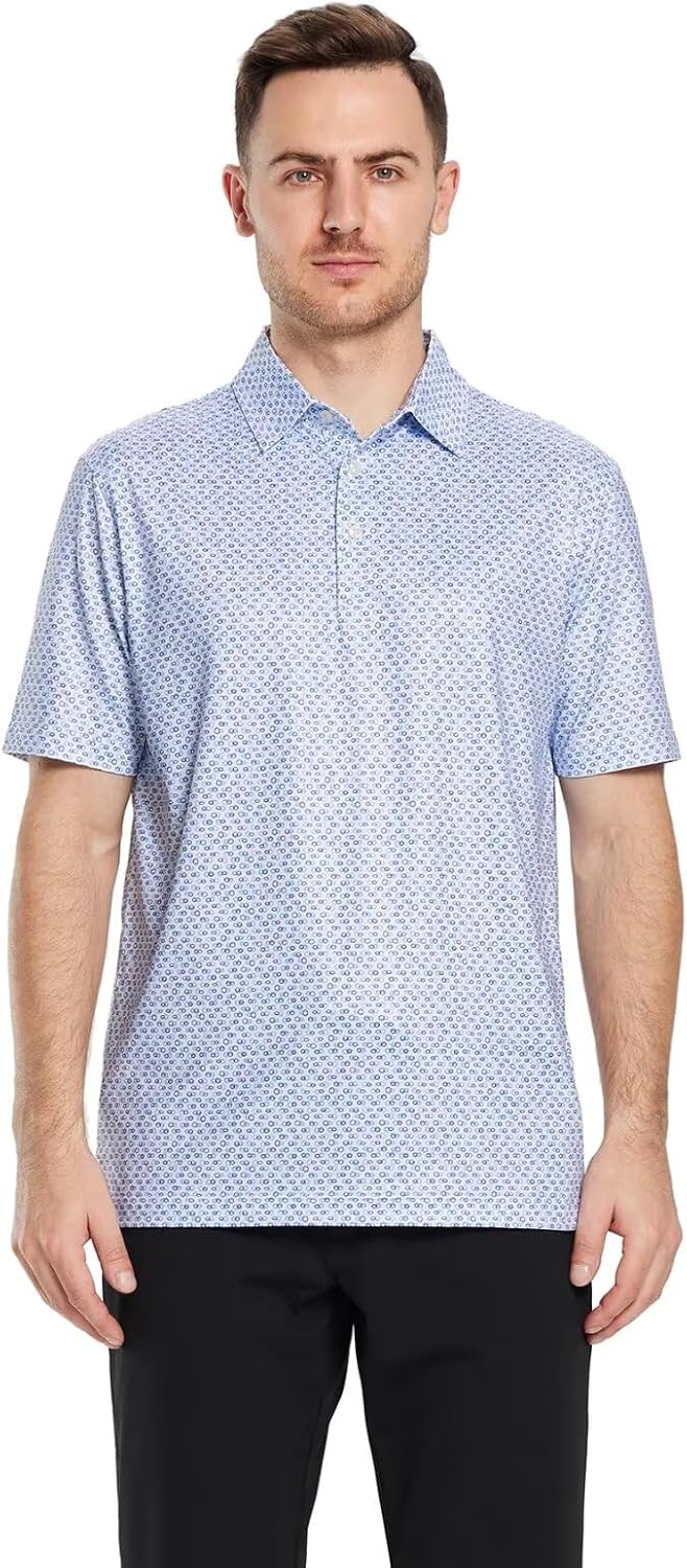 Golf Shirts for Men Dry Fit Short Sleeve Print Performance Moisture Wicking Polo Shirt - Image 2
