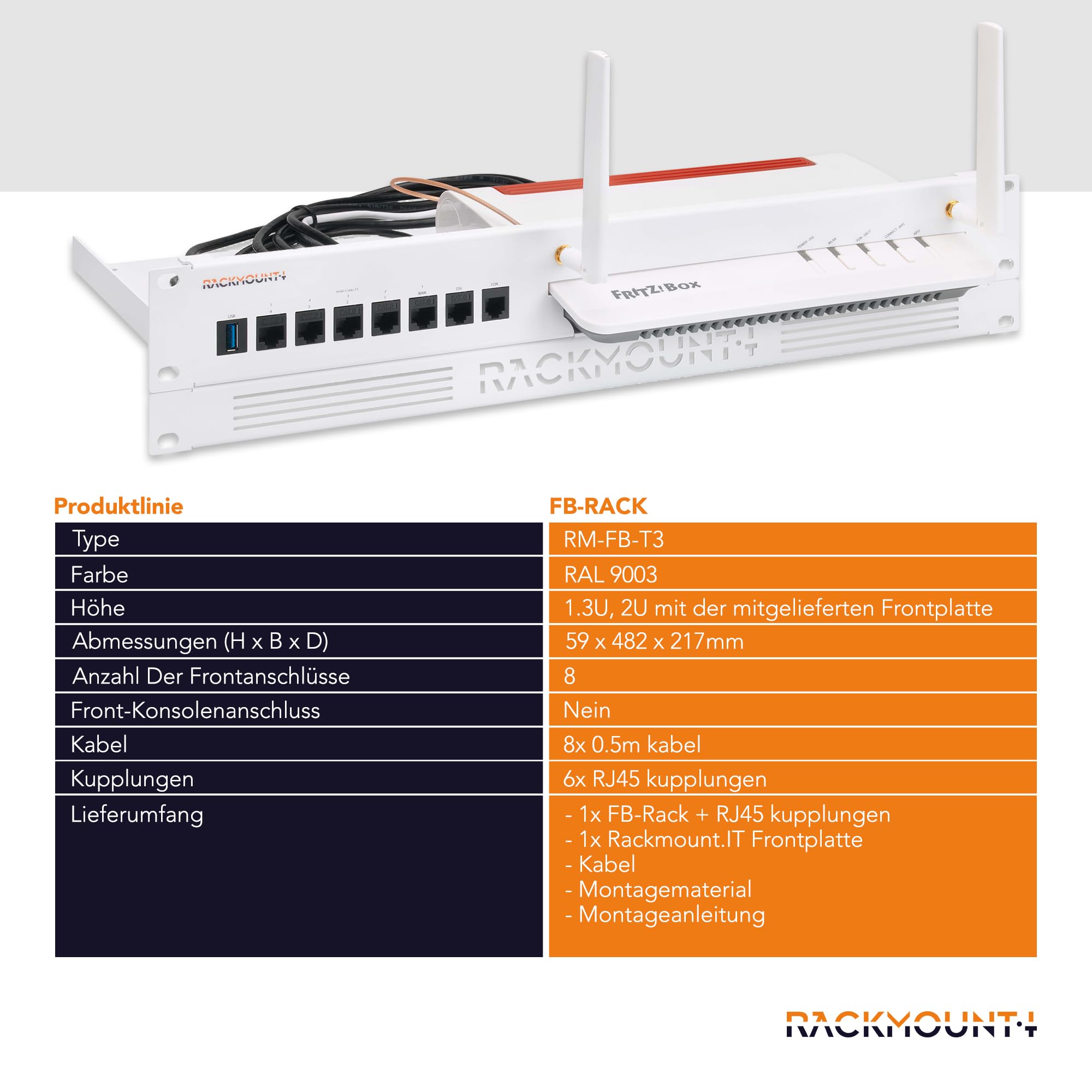 Rackmount.IT RM-FB-T3 Upgrade-Kit für Fritz!Box 6890/7590, Weiß, 217 x 482 x 59 mm