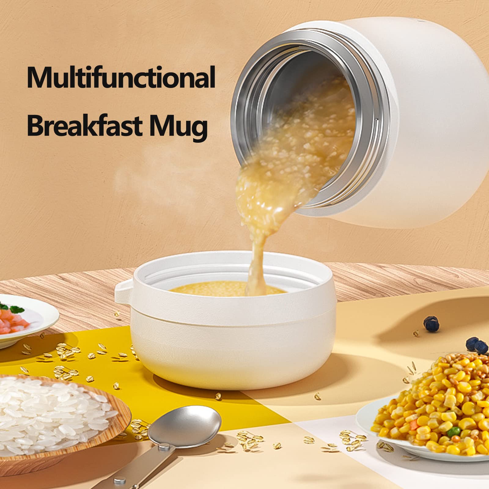 LANMOU Contenitore Termico per Alimenti, 600ml & 800ml Thermos per Alimenti sottovuoto di Acciaio Inossidabile con Un Cucchiaio Pieghevole per Cibi Caldi e Freddi (600ml,Green)