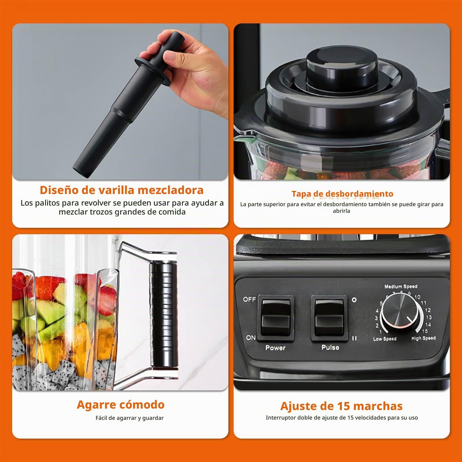 Batidora Multifunción 3L,Licuadoras para Zumos y Batidos con 15 Velocidades Ajustables, 3 Jarra de Batido, Cuchillas de Acero Inoxidable, para Preparar Batidos, Smoothies y Jugos (3 en 1)