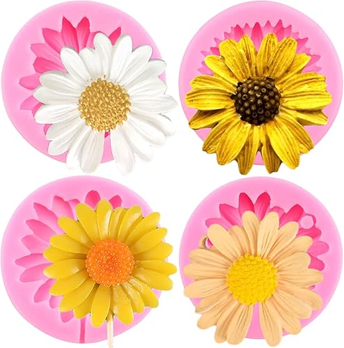 Mujiang Molde de silicona para crisantemo, molde de fondant de girasol, molde de margarita para decoración de pasteles, decoración de cupcakes,