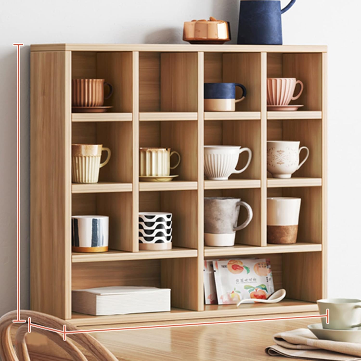 Wooden Lattice Display Rack Multi-grid Cup Rack Tea Cup Decoration Storage Rack Tea Room Tea Set Wooden Partition Rack (Brown 60 * 60cm)