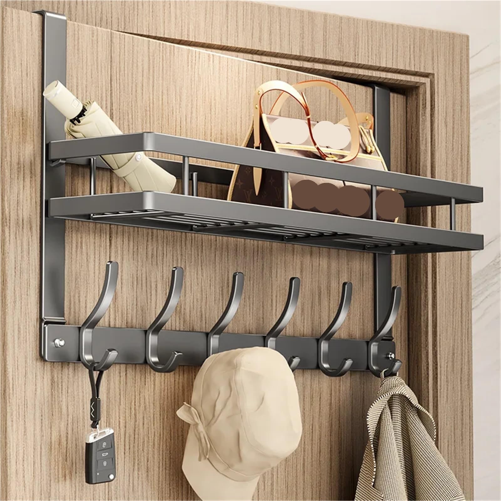 2 colgadores for puerta con 12 ganchos y 1 cesta for colgar abrigos, ropa toallas, organizador for armario de baño Para puertas