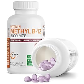 Bronson Methyl B12 5000 mcg Vitamin B12 Methylcobalamin Energy & Brain Support, 180 Lozenges