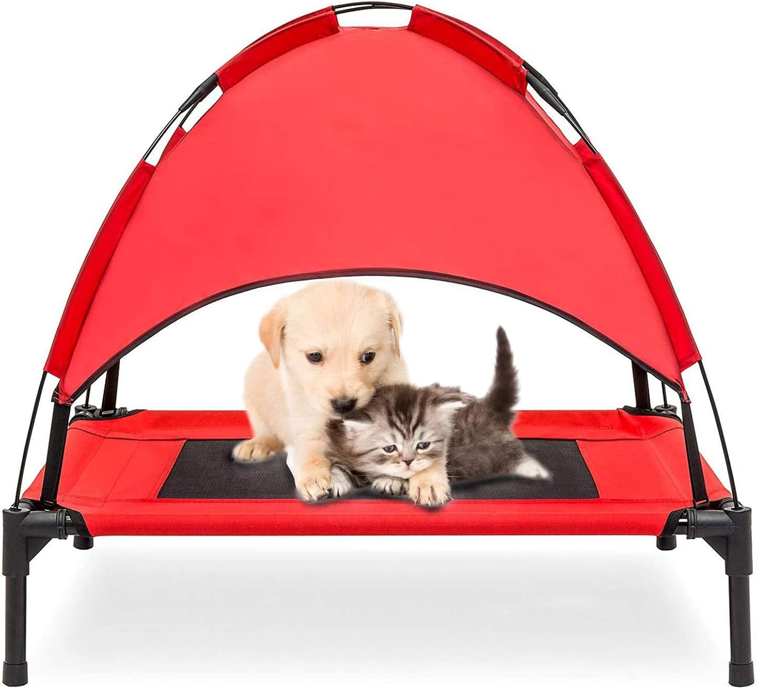 Elevated Dog Bed with Removable Canopy w/Convenient Carrying Bag Indoor Shade 1680D Portable Raised Oxford Fabric Outdoor Cooling Dog Cot Cat Bed Pet Tent for Camping (30", Red)