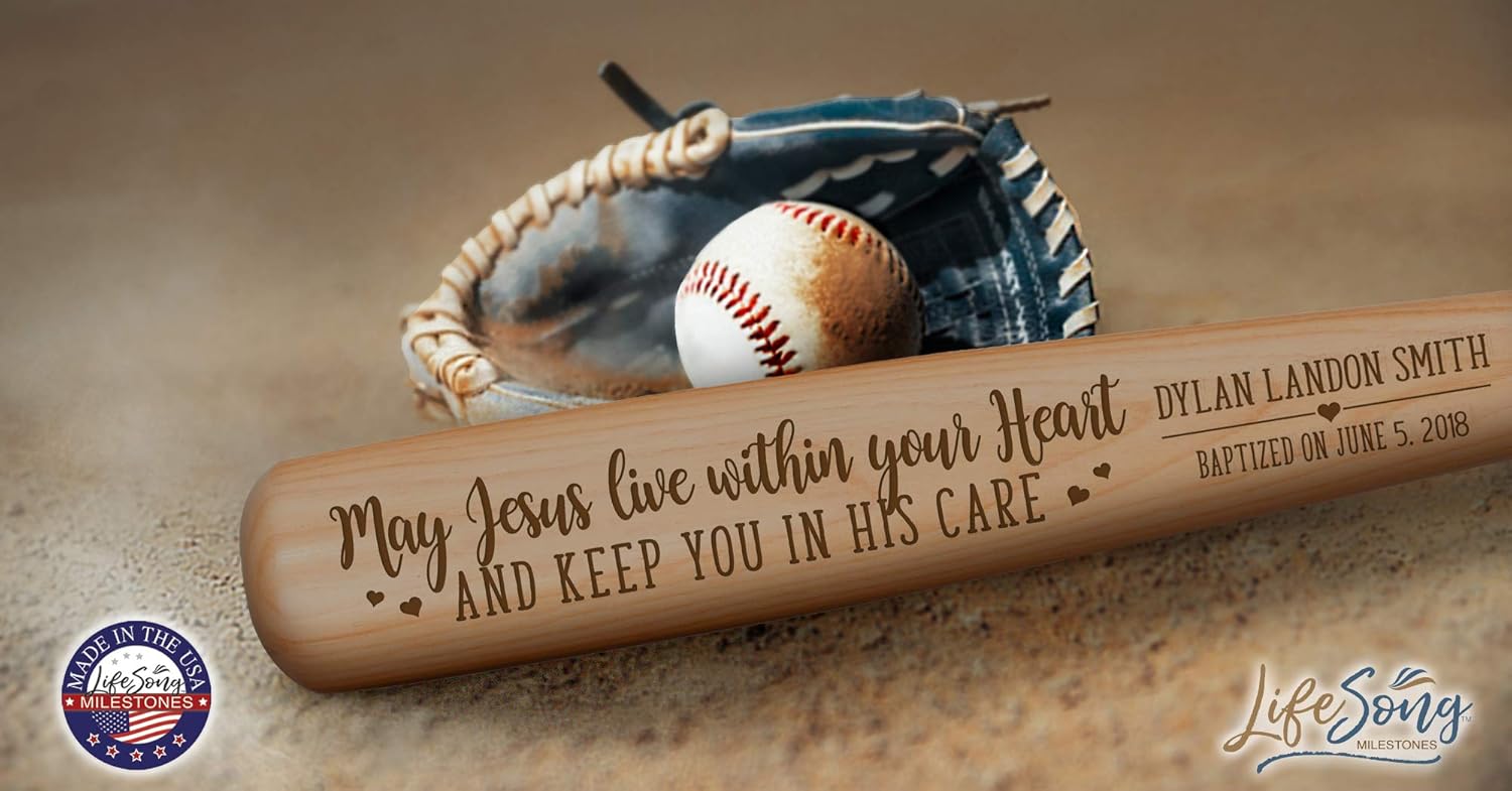 Personalized Baptism 1st holy Communion Custom May Jesus Live Within Your Heart Christening Baseball bat Gift 18" L X 1.75" (May Jesus Live) - Image 4