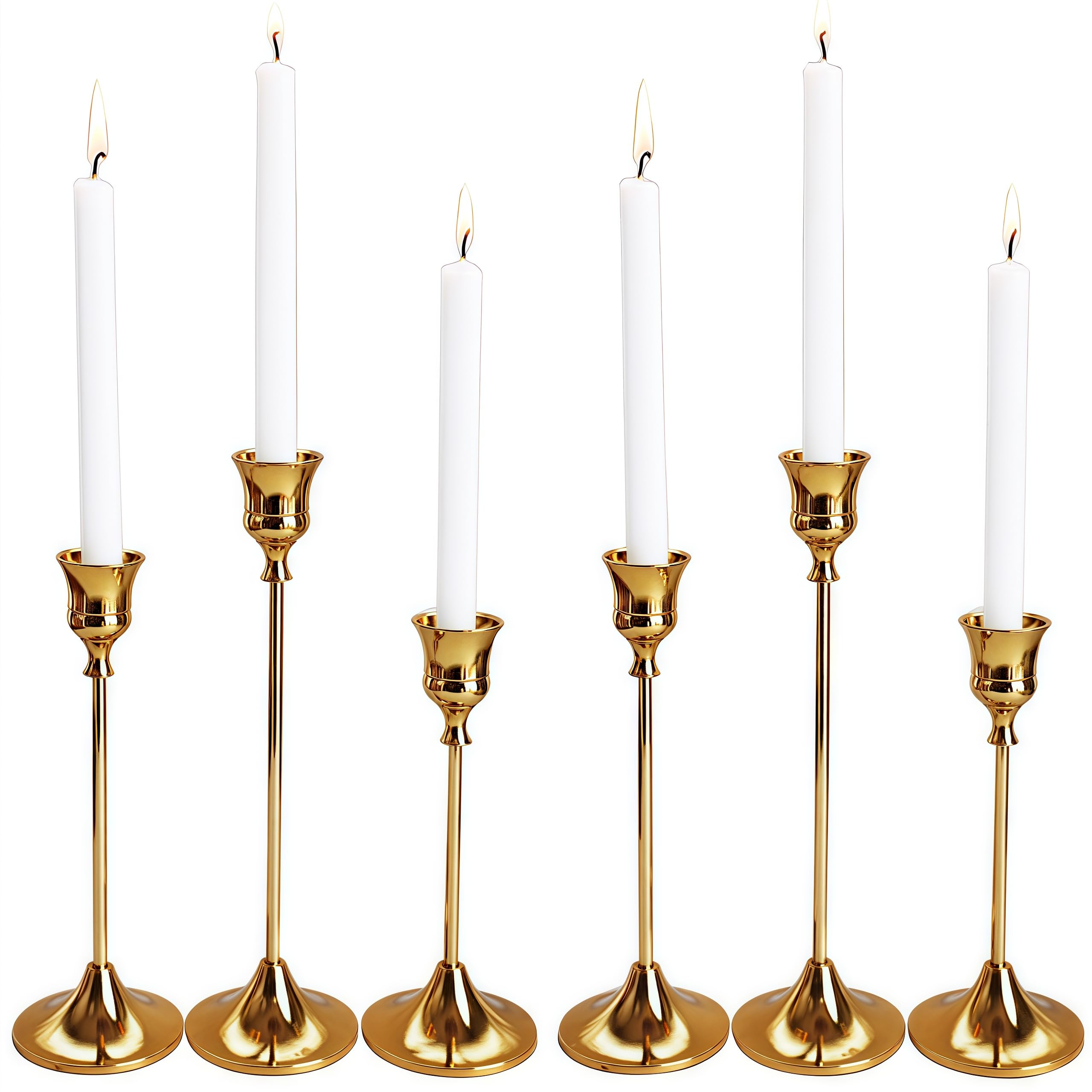 6 PCS Candlestick Holders Taper Candle Holders, Tall Candlestick Holders Brass Golden Candle Stick Holder for Party Fireplace Dining Table