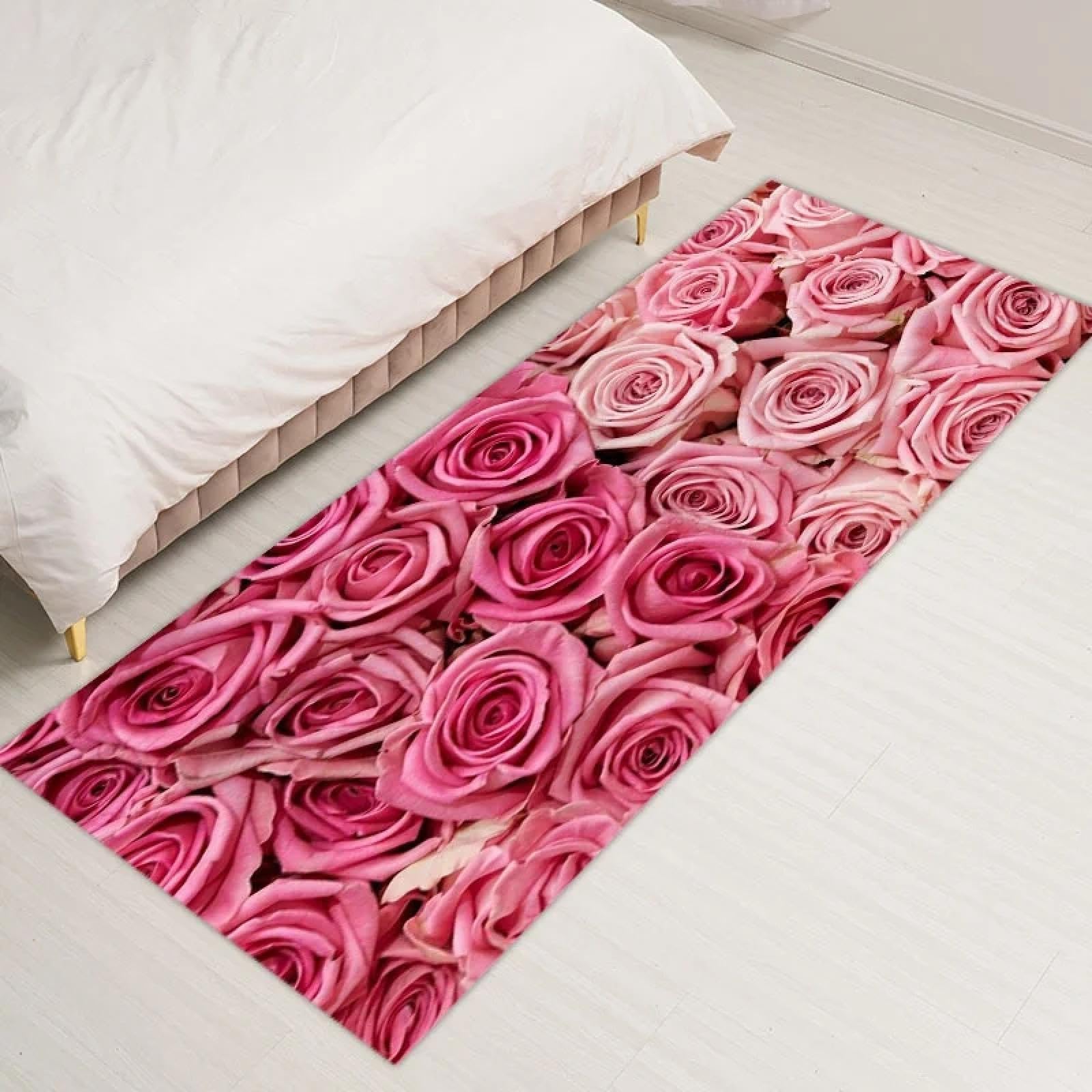 Tapis lavable en machine motif fleur de rose avec envers antidérapant