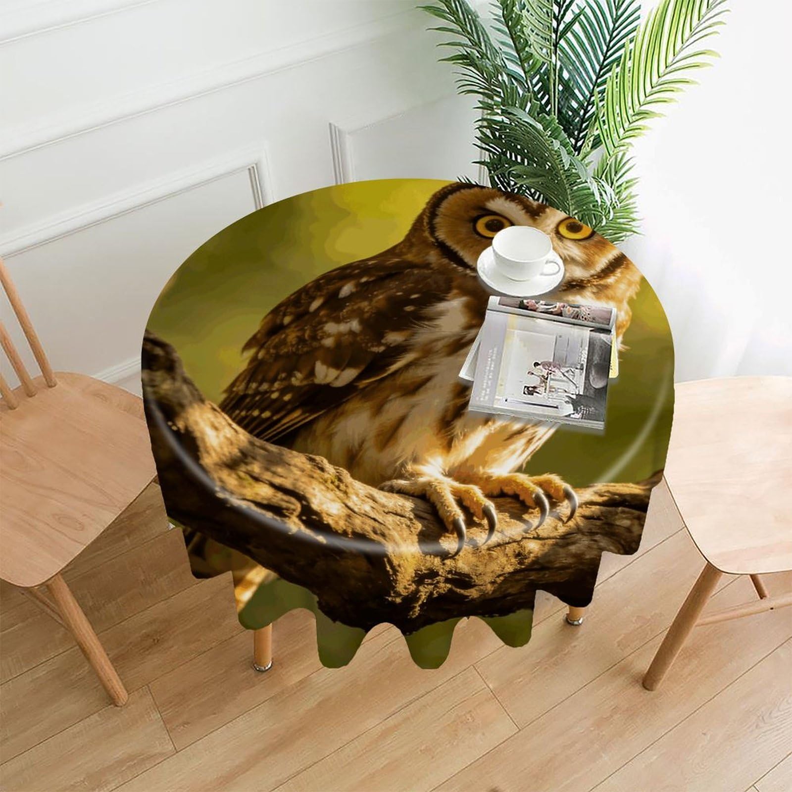 LZQPOEAS Owl Tablecloth Easy to Clean Polyester Round Table Cover Washable Round Table Cloth Wrinkle-Free Circle Decoration Tablecloth for Kitchen and Dining Room 60"