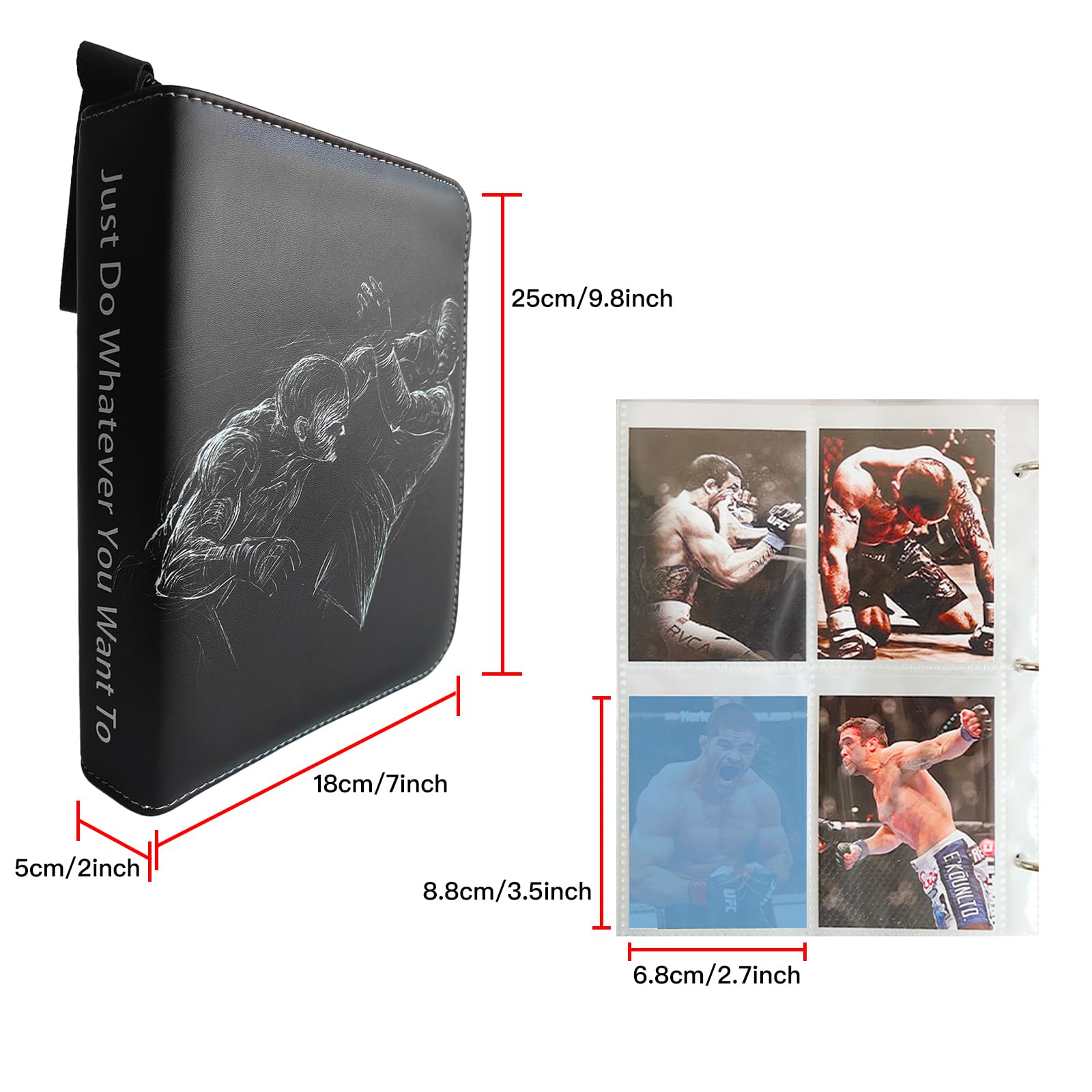 400 Pockets Boxing Cards Binder, Mixed Martial Arts Trading Cards Holder Collection Card Holder Binder with Zipper Boxing Card Album with 50 Removable Double Sided Sleeves Boxing Collection Card Book : Buy