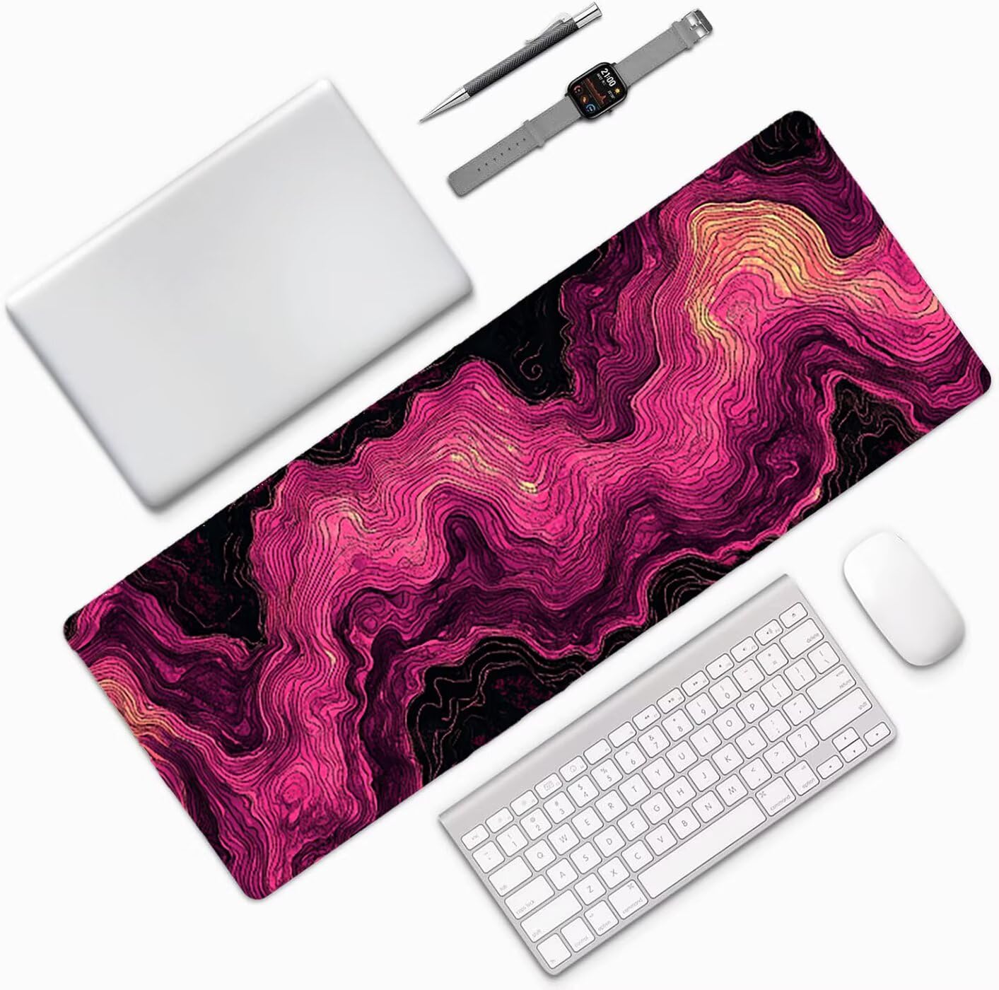 Lpfieonn Rosa Großes Schreibtischunterlage, XXL Schreibtischunterlagen, Schwarz XXL Wasserdicht Gaming Mousepad mit Vernähter Rand und Rutschfeste Gummibasis, für Laptop/Hause/Büro 120x60cm PF-2441