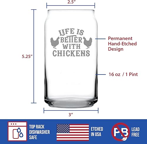 Miniatura 11 de Life is Better with Chickens - 16 oz Beer Can Pint Glass - Funny Chicken Gifts for Men & Women - Unique Drinking Decor