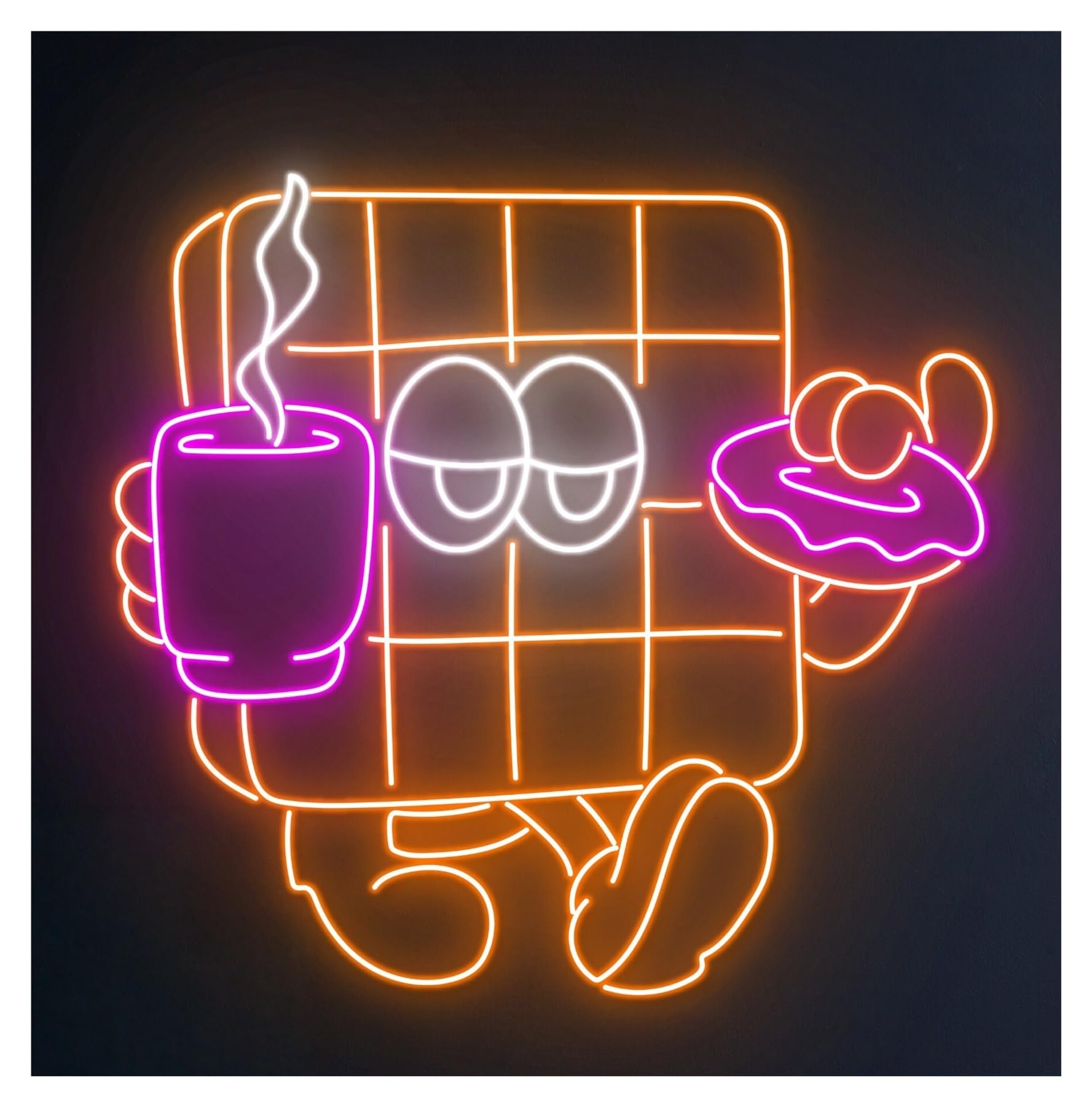 RONGCH Hanging Art Signs Waffle Drink Coffee Neon Sign Led Light Baking Baker Food Store Room Bakery Storefront Window Display Business Entrance 68cm