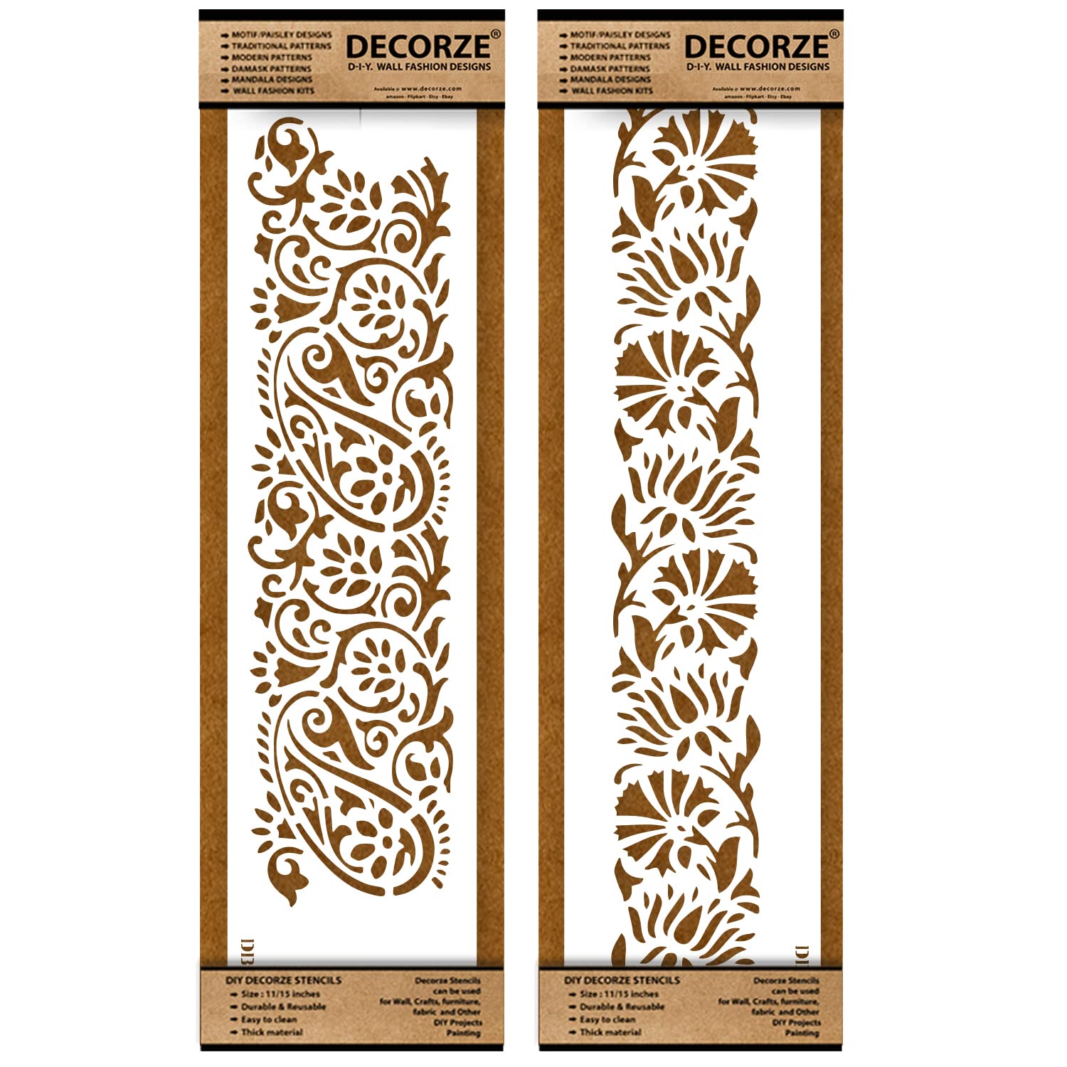 DECORZE Border Stencils for DIY Home Decor Floral, Pattern & Wall