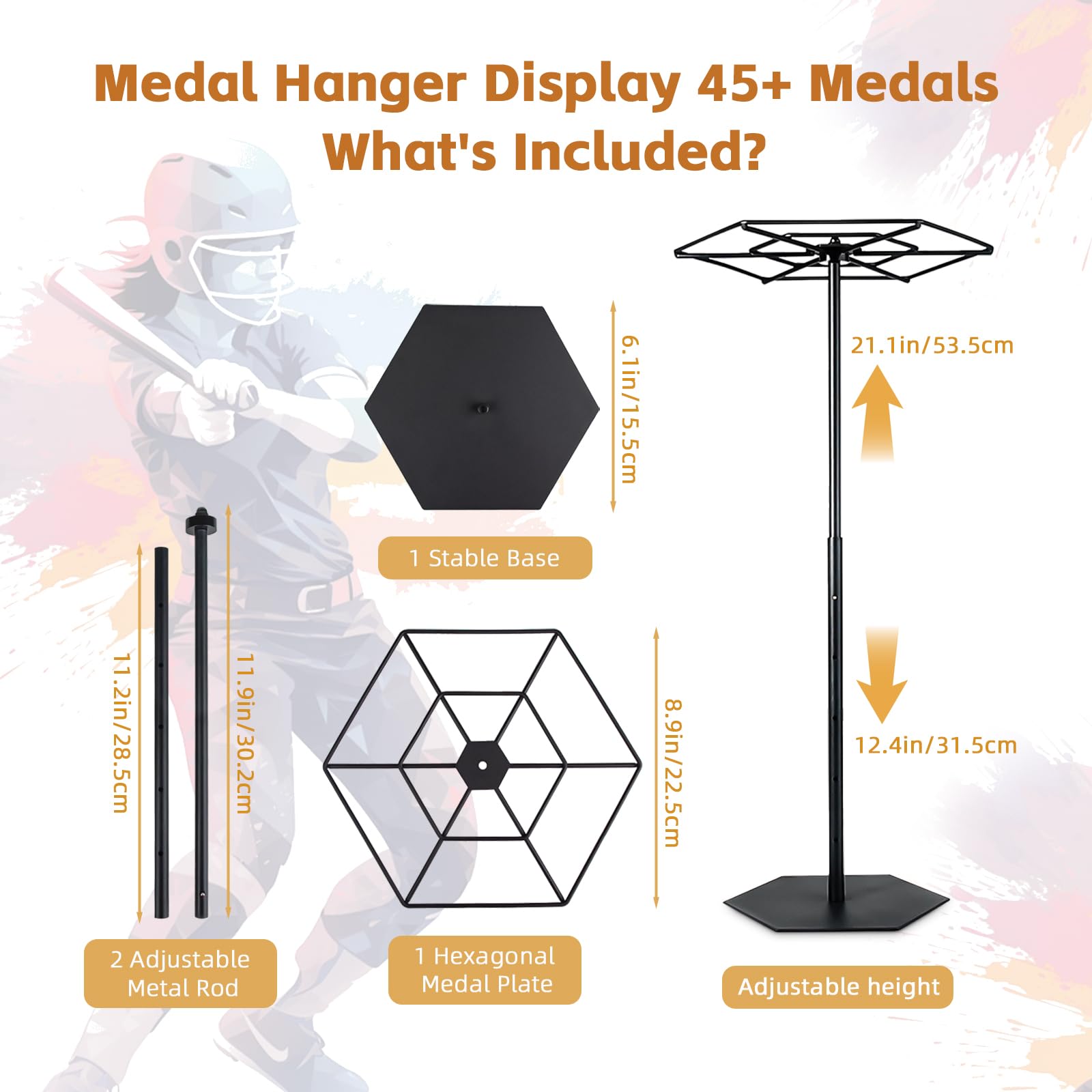 Soporte giratorio para medallas, soporte giratorio para medallas para premio deportivo. Estante de metal ajustable perfecto para baloncesto, correr, gimnasia, medallas de carreras de fútbol. Muestra