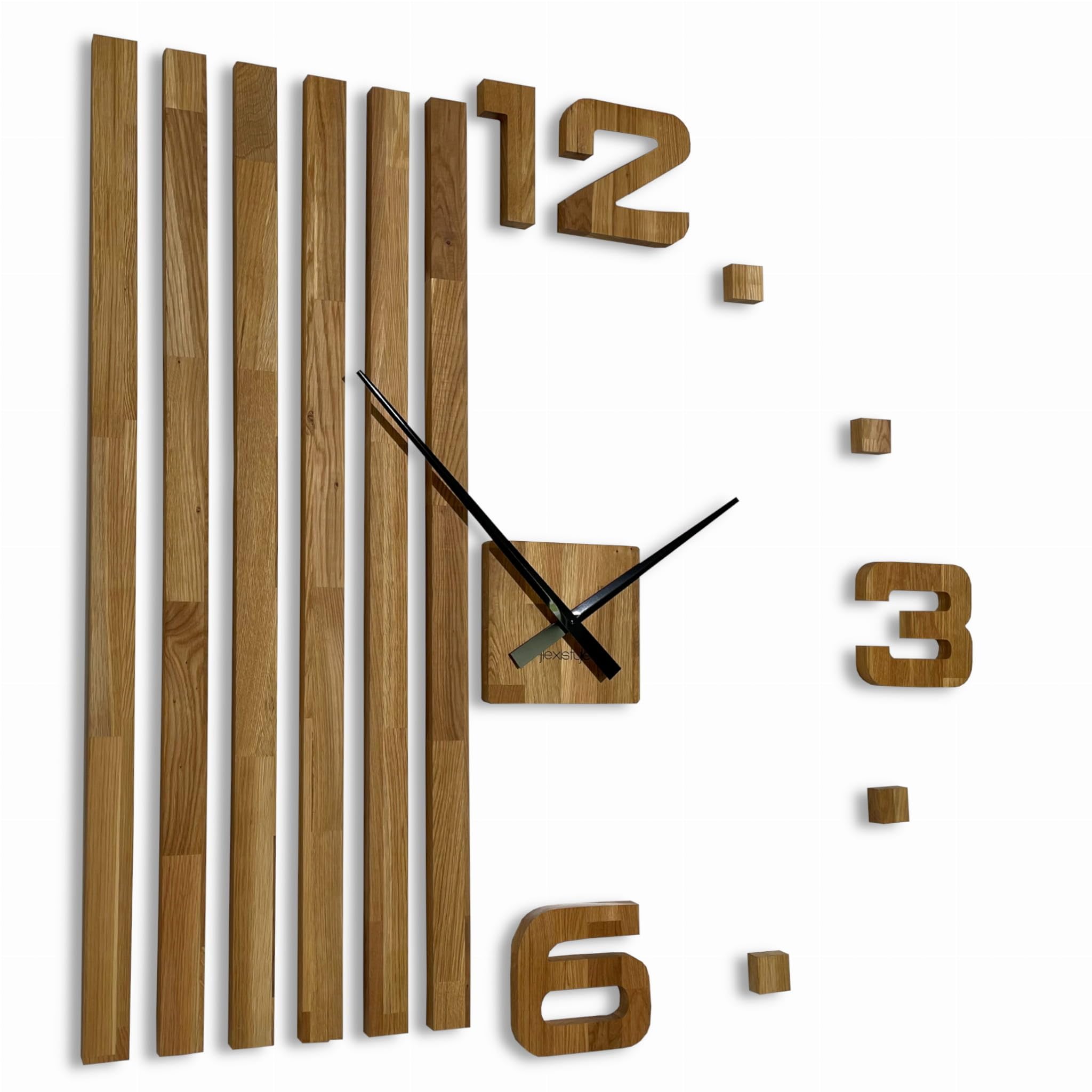 Horloge murale lamelle 100 cm pour habiller un grand mur vide en chêne scandinave