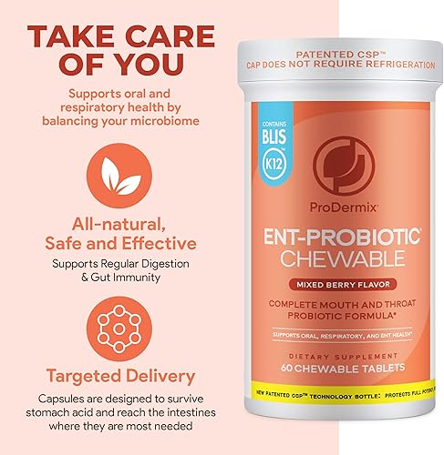 Miniatura 4 de Probiótico ENT - Fórmula probiótica completa para boca y garganta para apoyo avanzado de la salud oral, respiratoria y otorrinolaringológica, 60