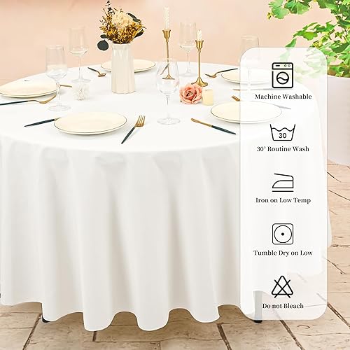 Miniatura 336 de Paquete de 10 manteles redondos de 120 pulgadas, mantel de poliéster blanco para mesa redonda, resistente a las manchas y a las arrugas, mantel