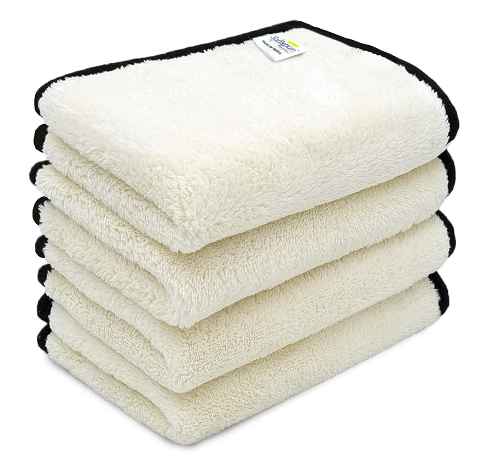 SOFTSPUN Microfiber Baby Hand & Face Wipes 280 GSM 20x30 Cms, 4 Piece Towel Set, White! Super Soft & Comfortable for Newborn Baby and Kids Quick Drying Ultra Absorbent in Small Size.…