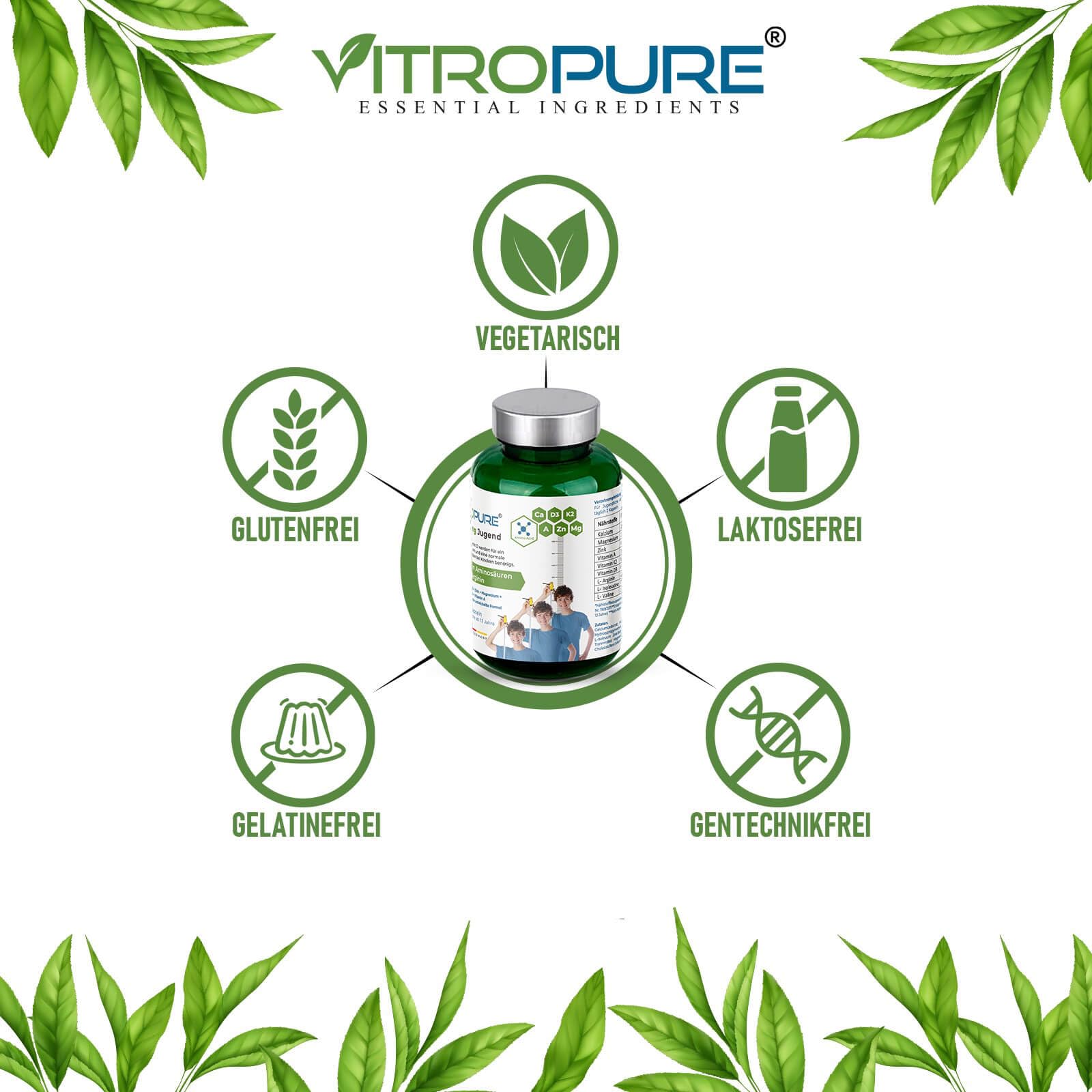 OsseoLong® Jugend: Einzigartige Kombination L-Arginin + verzweigtkettiger Aminosäuren (BCAAs), Kalzium, Vitamin D3, Zink und Magnesium für die Knochenentwicklung (Kapsel)