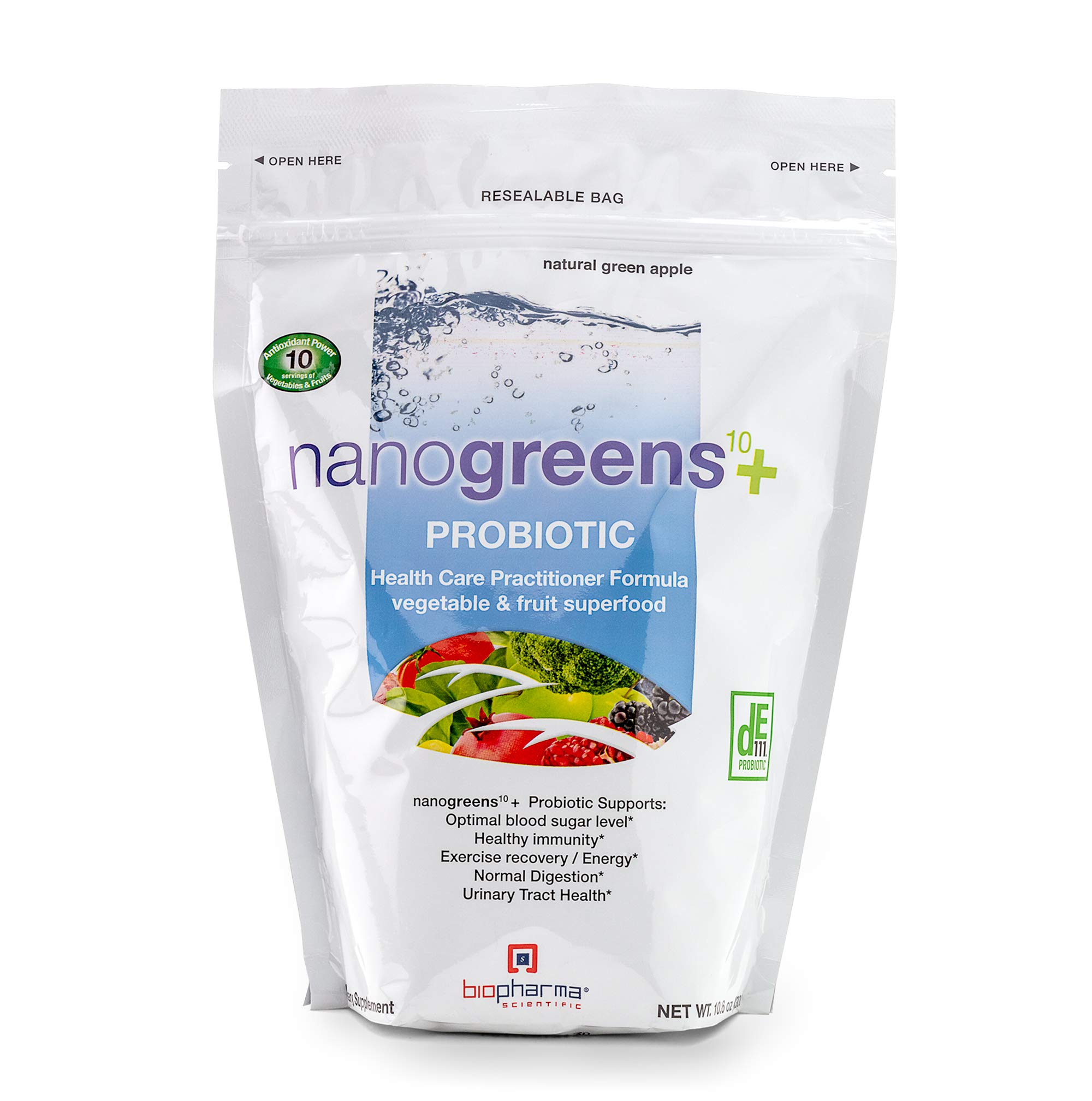 Amazon.com: Biopharma Scientific NanoGreens + Suplemento probiótico de  frutas y verduras en polvo, sabor a manzana verde natural, 30 porciones,  espirulina, clorella, col rizada, Bacillus subtilis probiótico : Salud y  Hogar