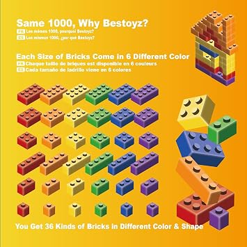 2000 Pieces Classic Building Bricks Toys, Bundle of 2 Sets, Educational Construction Toys for Kids Aged 4+