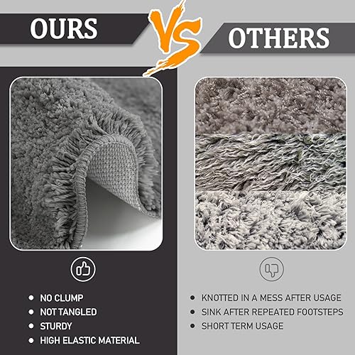 Miniatura 5 de Alfombras de baño grises de 23.6 x 16.9 pulgadas, extra suaves, absorbentes, gruesas, peludas, antideslizantes, de secado rápido, lavables a
