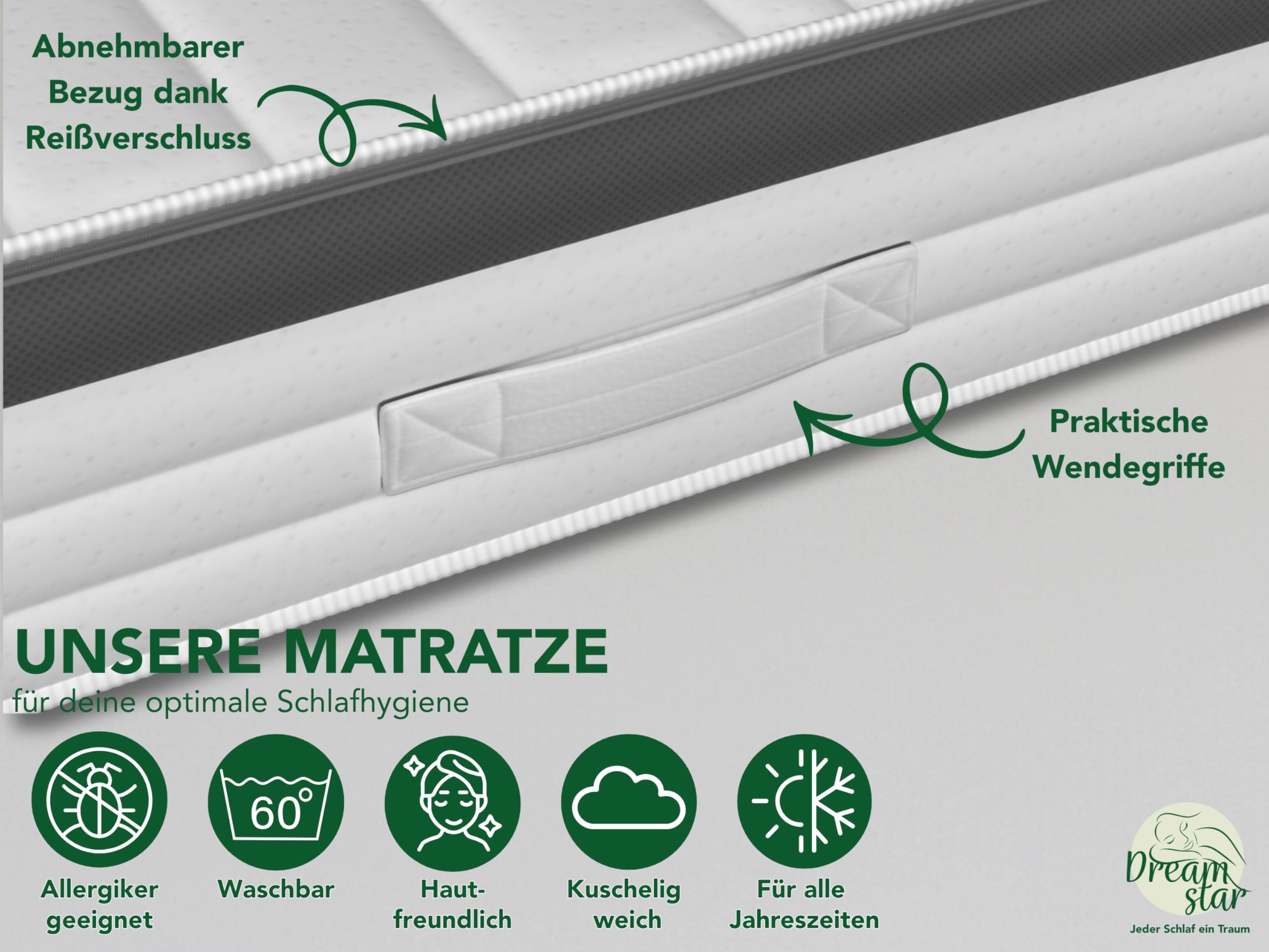 DREAMSTAR Koudschuimmatras Vital zilver XXL 24 cm hoog, ergonomisch 7-zones matras 160 x 200 cm H3, hypoallergeen en antibacterieel, overtrek afneembaar en wasbaar, Oeko-Tex, 24 cm, 160 x 200 cm DREAMSTAR Koudschuimmatras Vital zilver XXL 24 cm hoog, ergonomisch 7-zones matras 160 x 200 cm H3, hypoallergeen en antibacterieel, overtrek afneembaar en wasbaar, Oeko-Tex, 24 cm, 160 x 200 cm