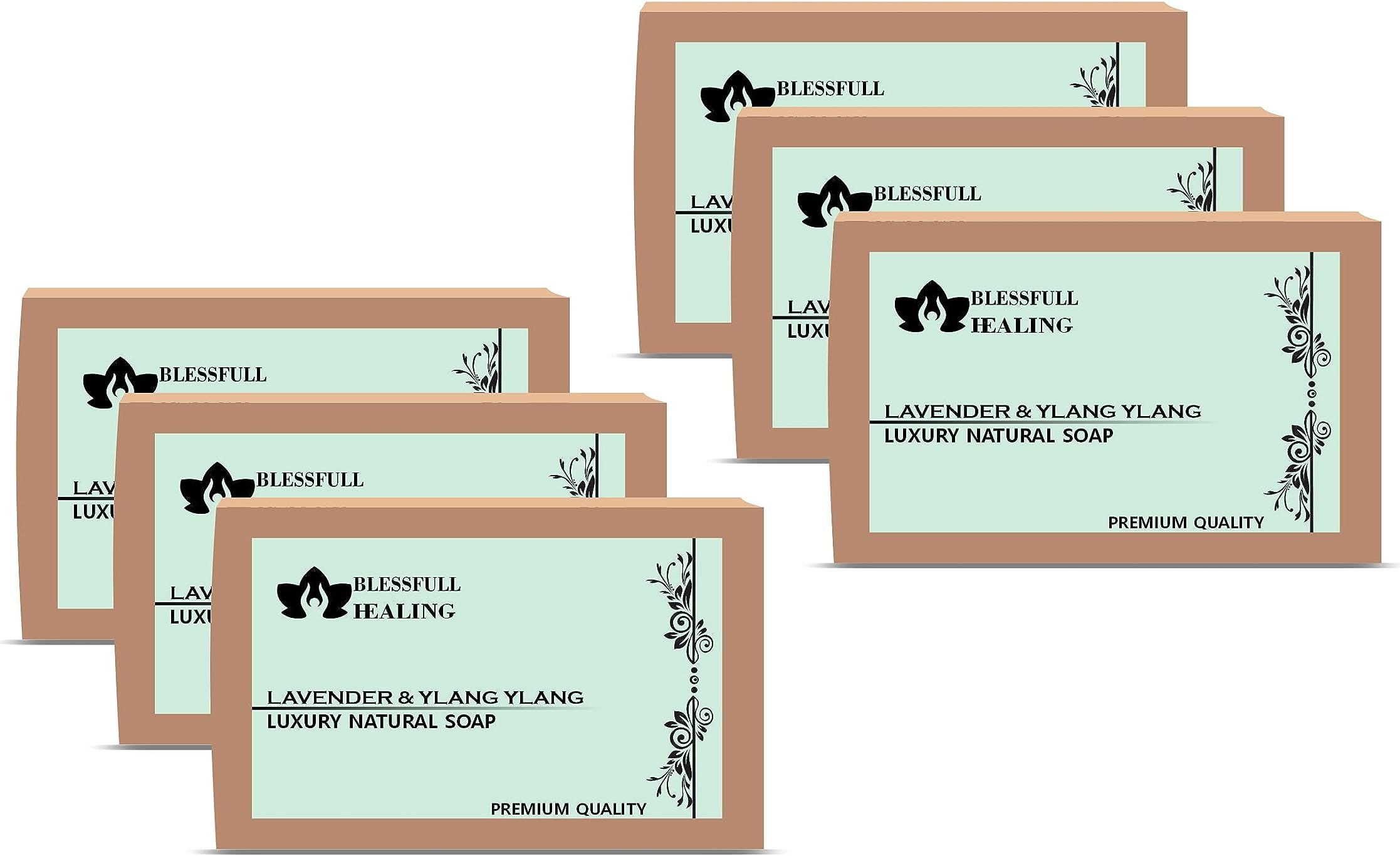 Luxury Lavender & Ylang Ylang Handmade Natural Soap Bars (125 Gram / 4.4 OZ) (Pack Of 6)