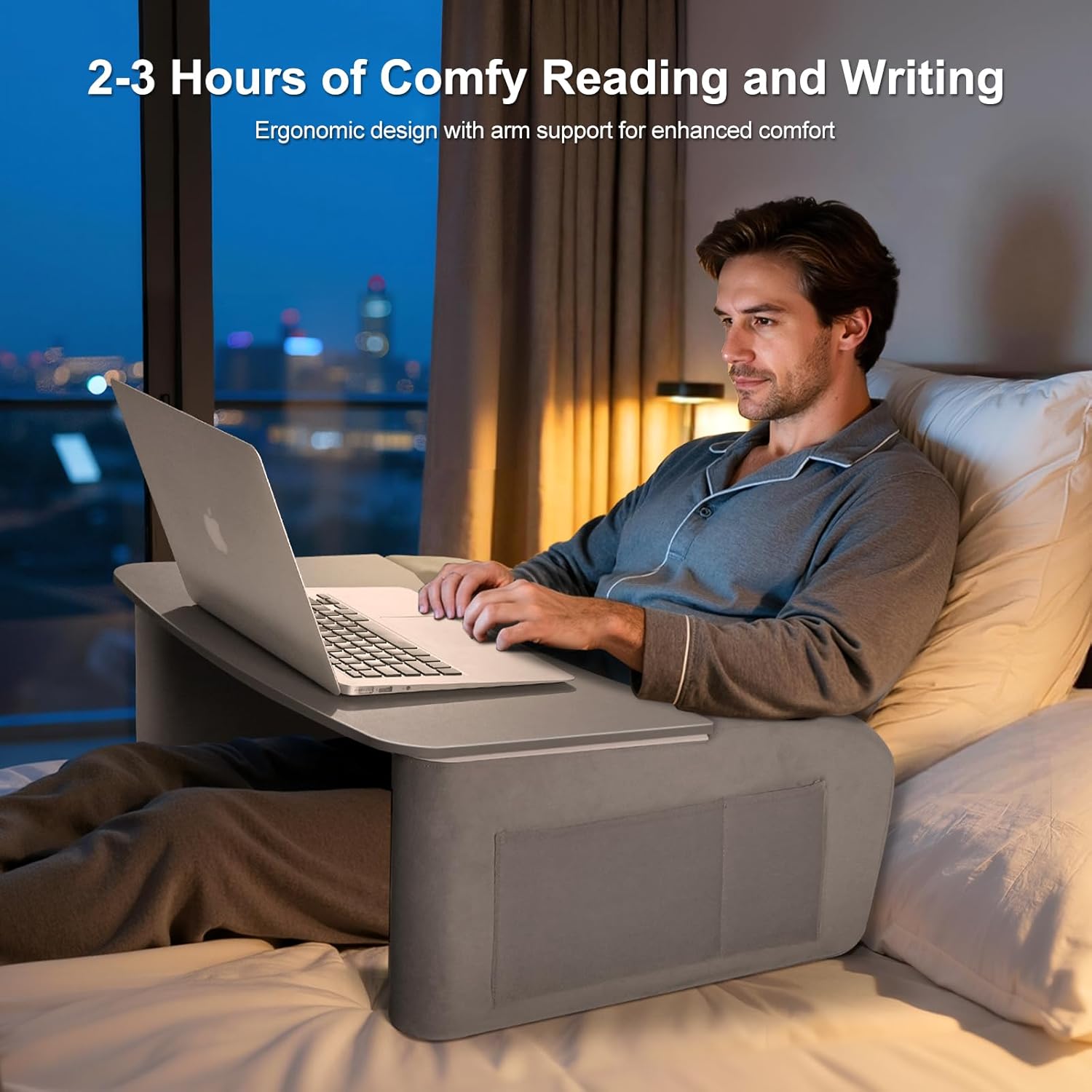 lap desk for adults with arm rests,ergonomic laptop pillow stand for bed,couch,floor,large table for long hours work,eating,gaming,reading and writing,lap laptop desk for college dorm room (grey) gray