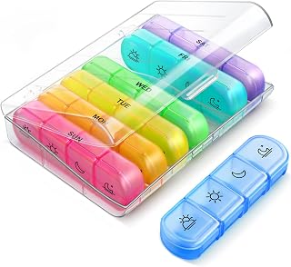 Weekly Pill Organizer 7 Day 4 Times a Day, ZIKEE Large Daily Travel Pill Box Case for Pills, Vitamins, Fish Oils, Supplements (Clear)